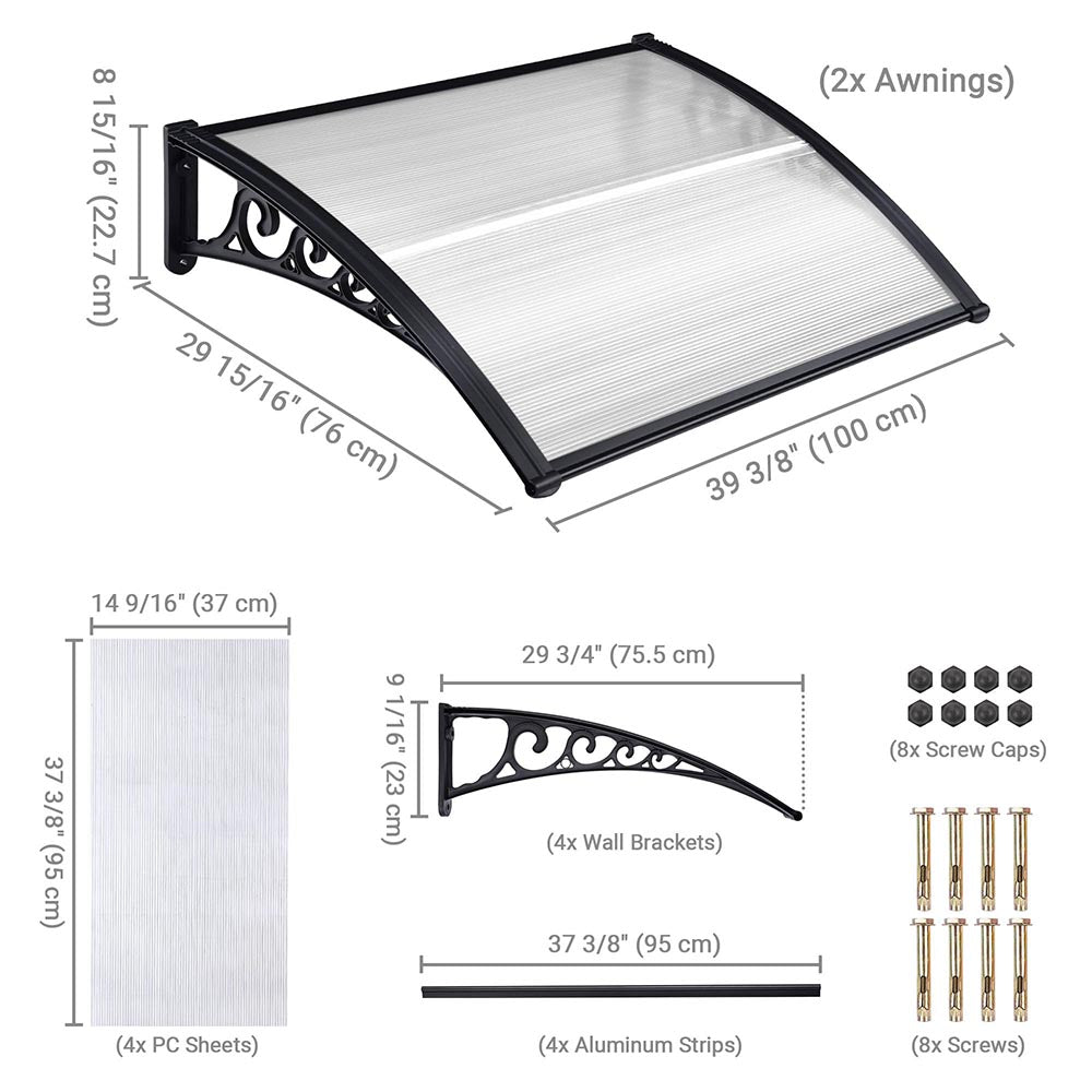 TheLAShop 3ft Outdoor Door & Window Awning - Waterproof Porch Canopy for Farmhouse, Patio, Shed (2 Pack) - Perfect for Sun Protection & Rain Shelter