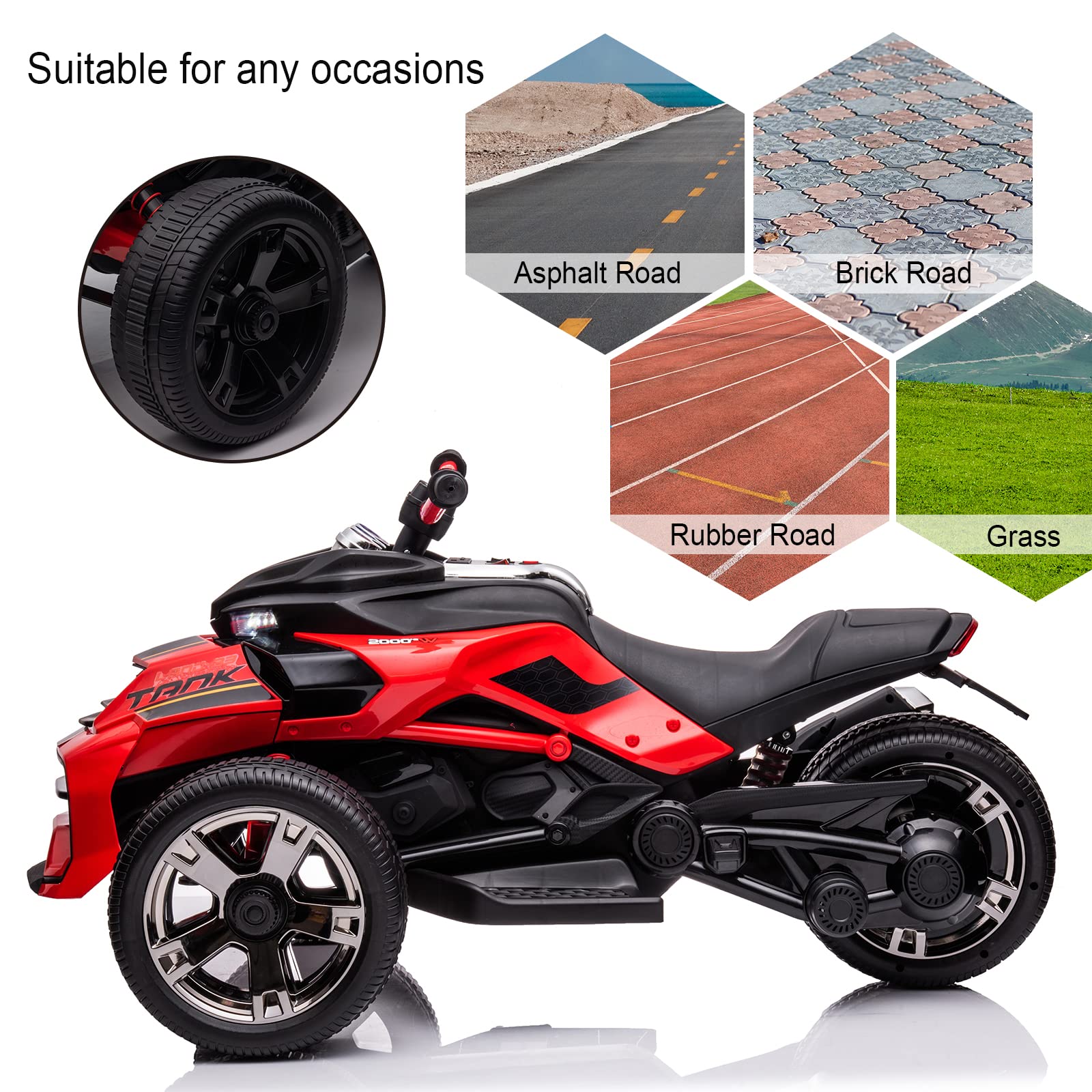 **POSTACK 24V Kids Electric ATV 3-Wheeler Ride-On Motorcycle with EVA Tires, LED Lights & Music – Battery-Powered Toy Car for Boys & Girls (Red) – Perfect Gift for Birthdays, Outdoor Play & Toddler Adventures**