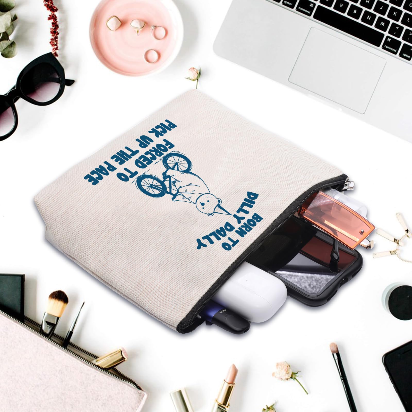 Funny Cute Makeup Bag for Women - 'Born To Dilly Dally' Cosmetic Pouch with Motivational Quote, Perfect Birthday Gift for Best Friends & Travel Organizer