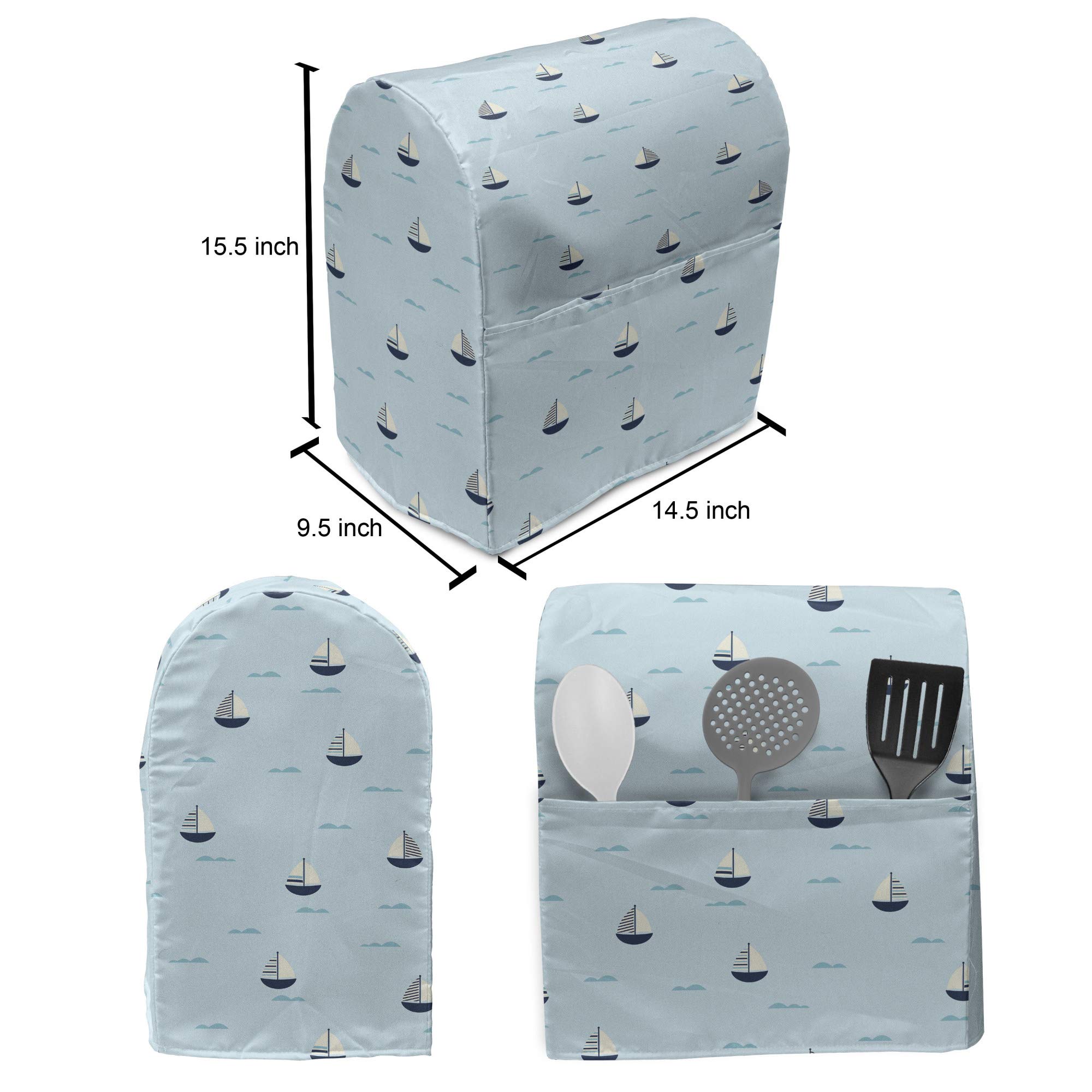 Ambesonne Nautical Stand Mixer Cover - Ocean Sailing Waves Design, 6-8 Quart Kitchen Appliance Organizer with Pocket, Pale Blue Cream - Perfect for Baking, Cooking & Kitchen Organization