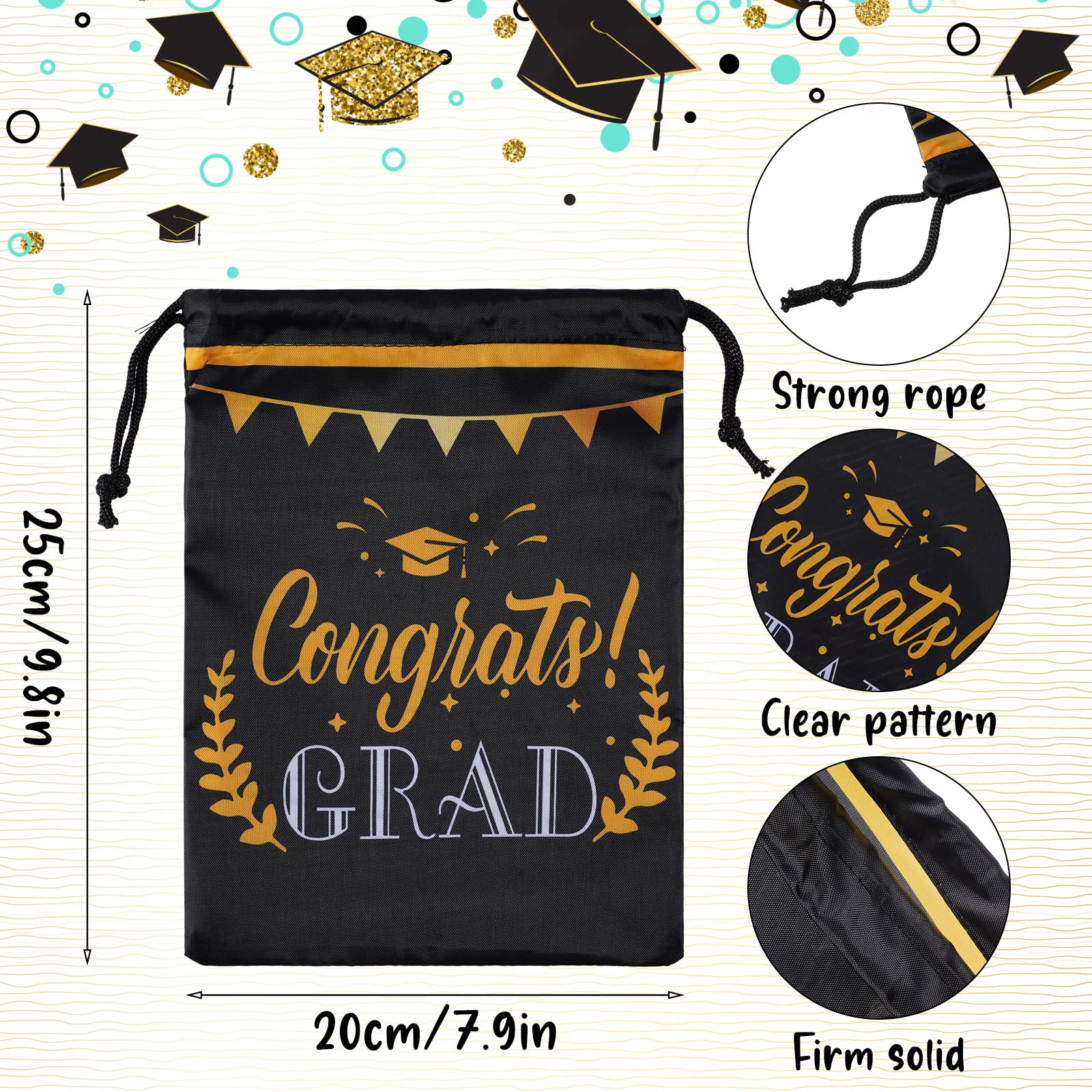 12 Pack Graduation Gift Bags with Drawstrings - Jewelry Pouches for College, High School & Middle School Graduation Supplies - Perfect for Party Favors, Diploma Holders & Graduation Ceremonies