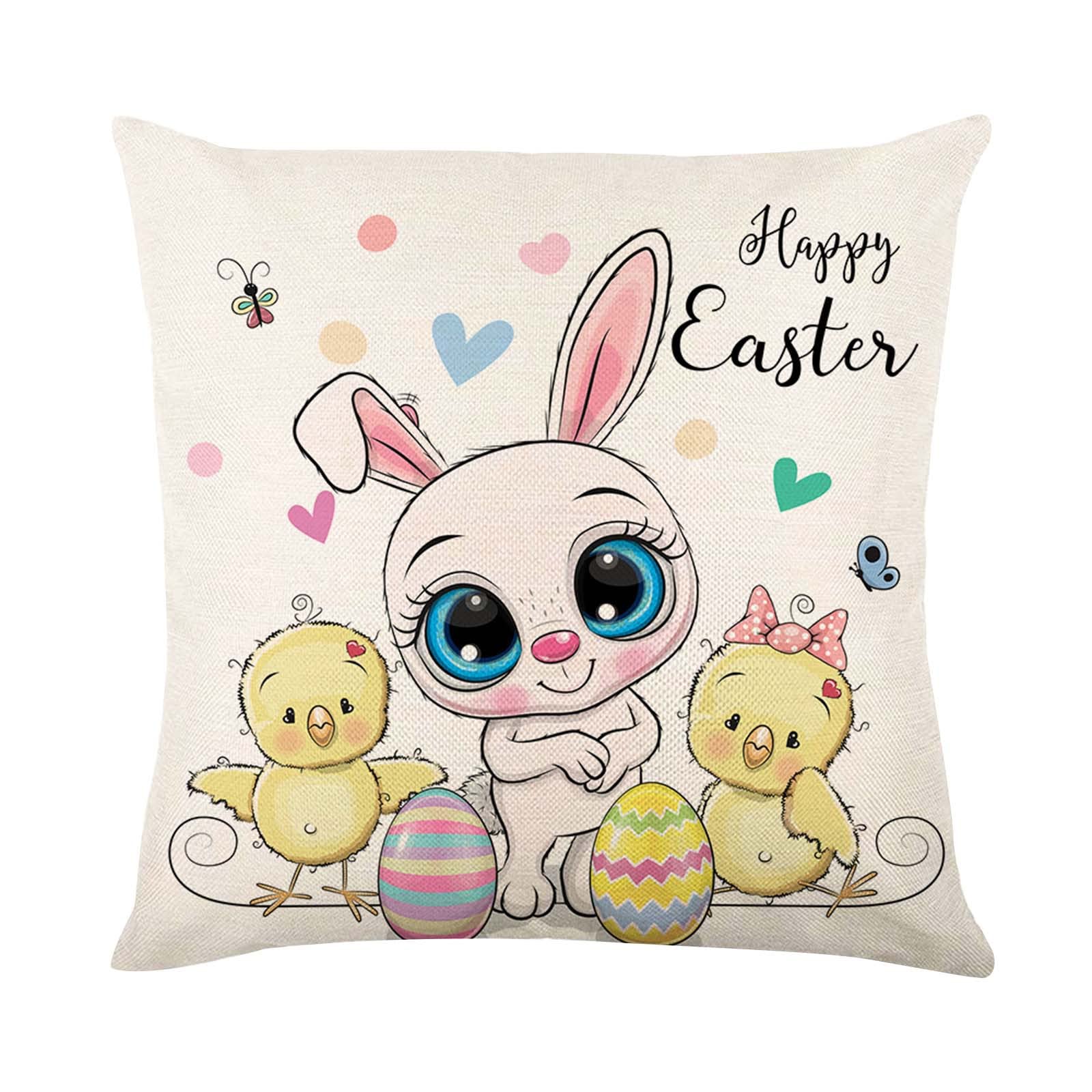 Easter Bunny Linen Cushion Cover - 18x18 Inch Decorative Pillow Case for Spring Home Decor, Sofa, Bedroom, and Living Room - Rabbit-Themed Seasonal Home Accessories