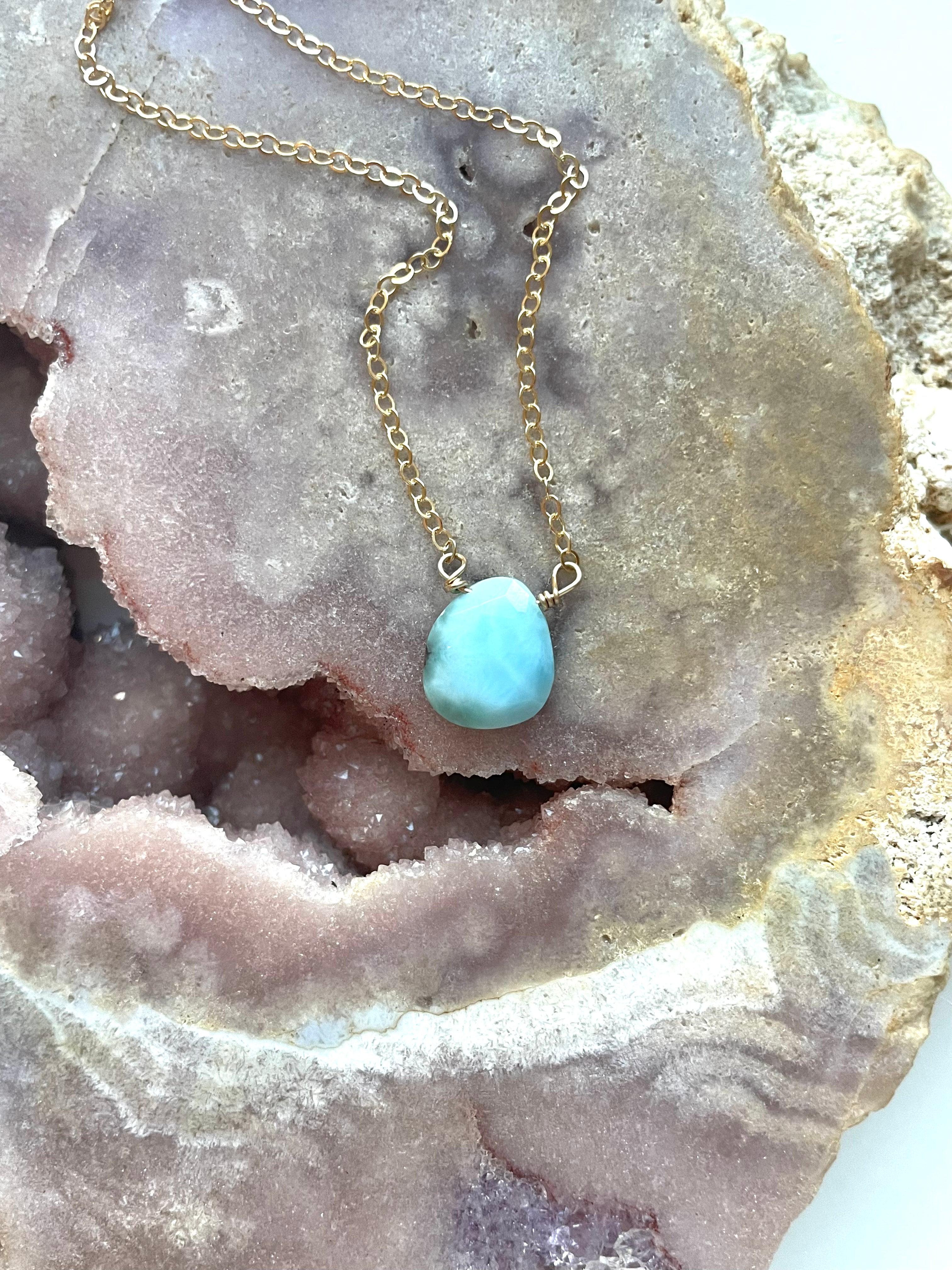 Larimar Pendant Necklace - Sterling Silver or Gold Filled - Perfect for Beach Vacation, Boho Jewelry & Gift Giving