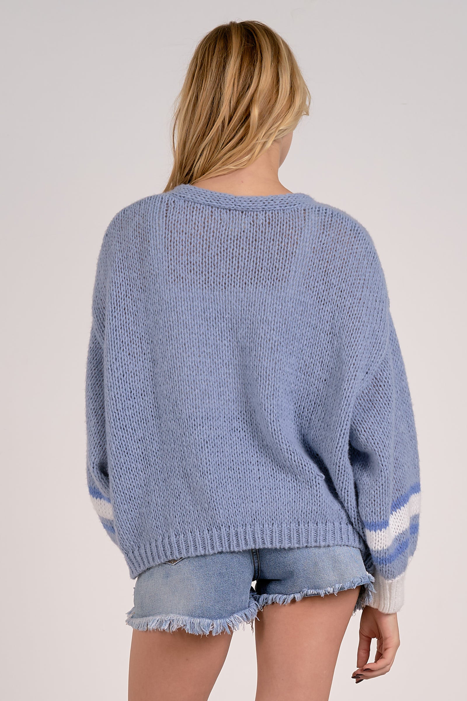 Varsity Open Front Sweater Cardigan for Women - Soft Blue Knit Cardigan | Cozy Fall & Winter Layering, Casual Outfits, Office Wear