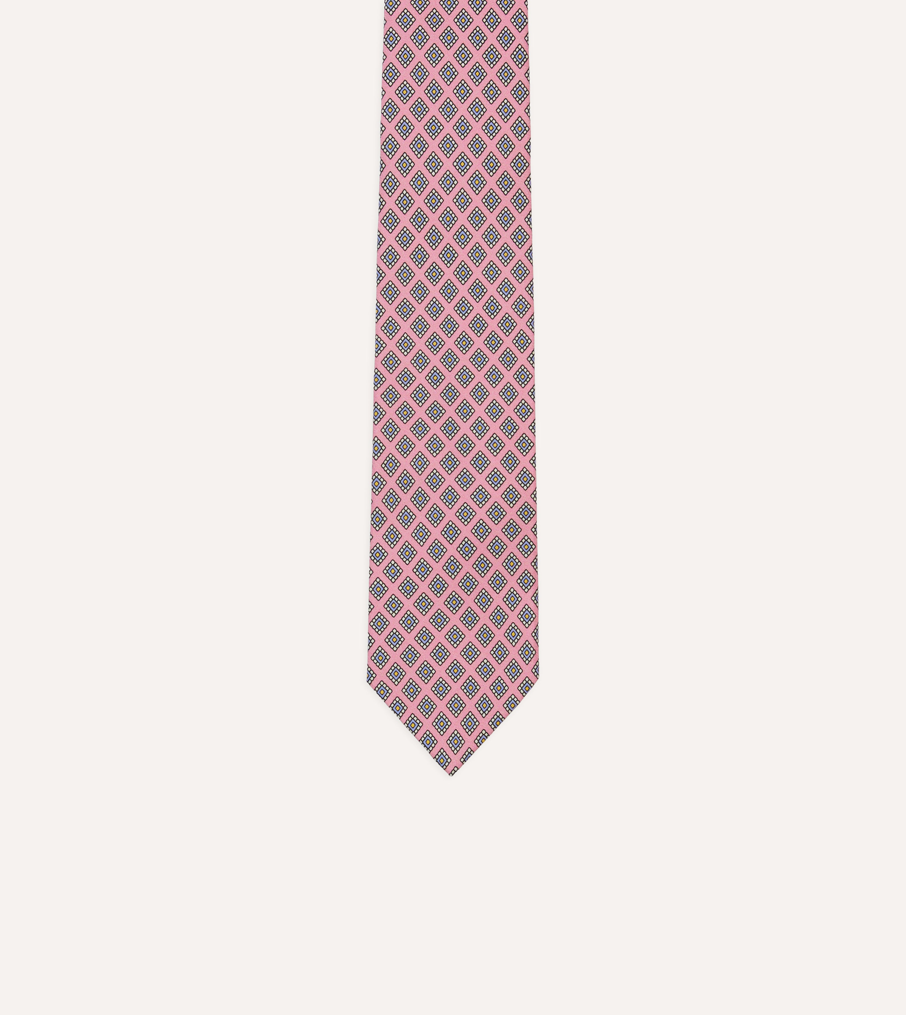Elegant Pink Square Medallion Self-Tipped Silk Tie for Men - Perfect for Weddings, Business Meetings & Formal Events