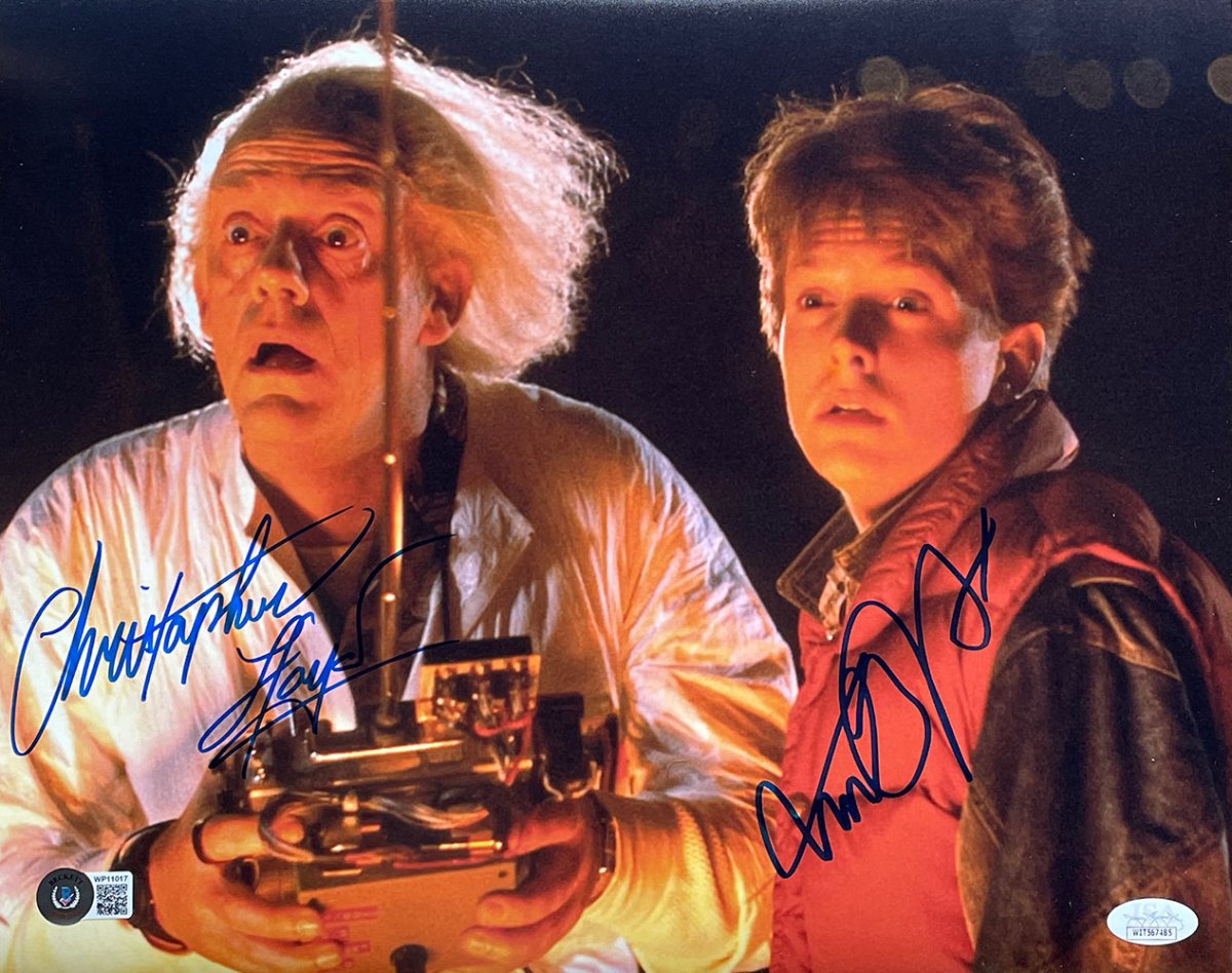 Michael J. Fox & Christopher Lloyd Autographed Back to the Future Delorean Remote Control 11x14 Photo - JSA & BAS Certified - Perfect for Movie Memorabilia Collectors and Home Theater Decor