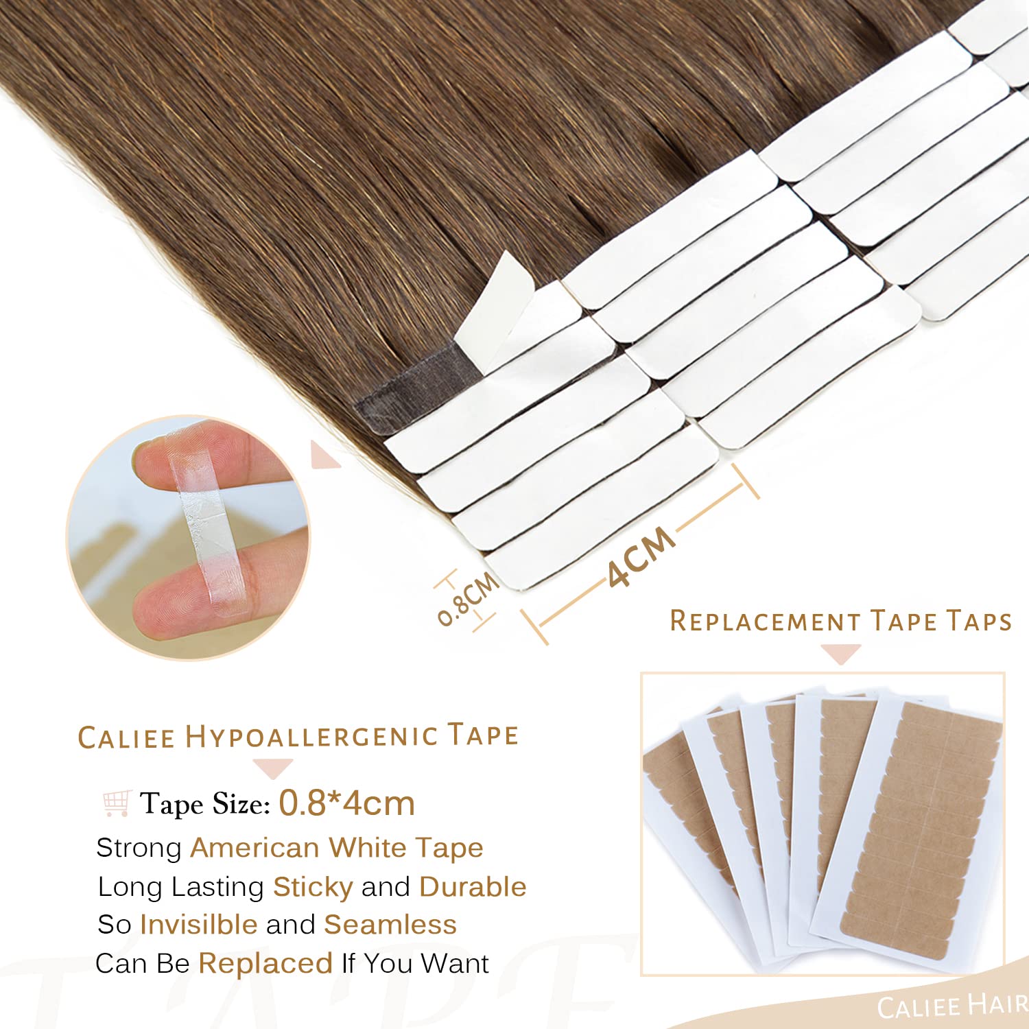 Caliee 14 Inch Tape in Hair Extensions - 100% Human Remy Hair, Medium Brown Straight Seamless Weft (50g) | Natural-Looking Hair Extensions for Volume & Length | Perfect for Daily Wear, Parties & Special Occasions