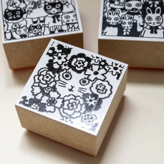 Yumi Kitagishi Rubber Stamp - Cute Cat & Floral Design for DIY Scrapbooking, Card Making & Craft Projects
