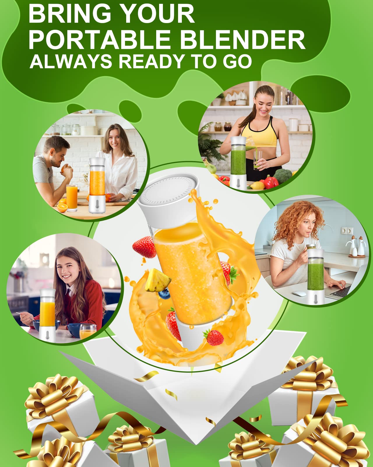 Portable Blender for Shakes and Smoothies - Mini Personal Blender with USB Rechargeable Battery - Perfect for Gym, Travel, Office & Home Use - White