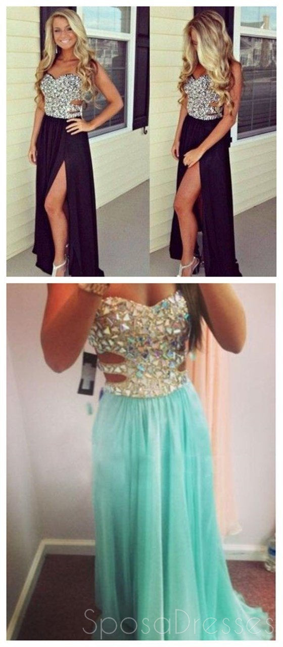 Elegant Black Long Sleeveless Chiffon Prom Dress with Side Slit - Formal Evening Gown for Homecoming, Ball, Party & Special Occasions - PD0047