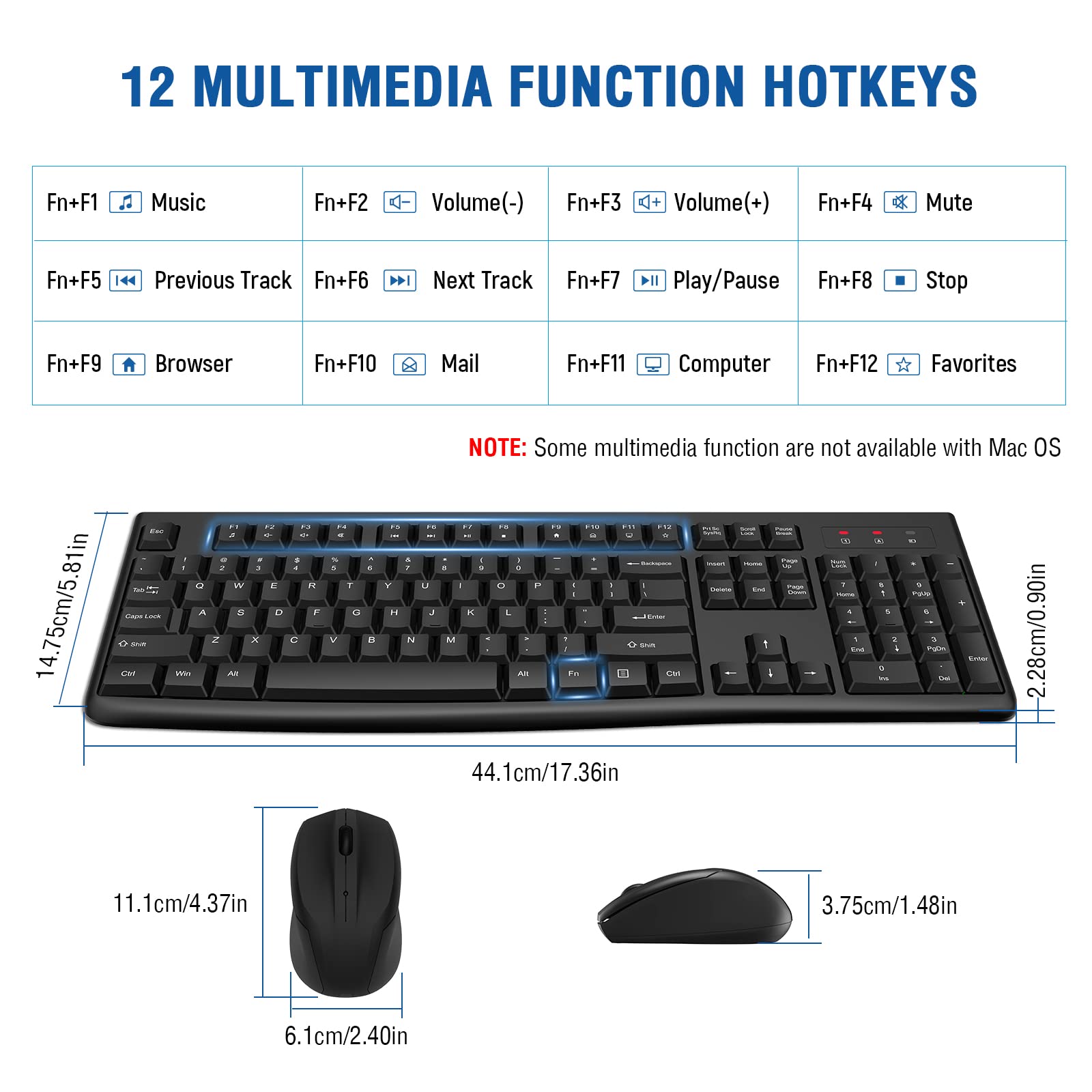 EDJO Wireless Keyboard and Mouse Combo - 2.4GHz Full-Sized USB Optical Mouse & Computer Keyboard for Windows/Mac, Compatible with Laptop, Desktop, PC - Perfect for Office Work, Gaming, and Home Computing