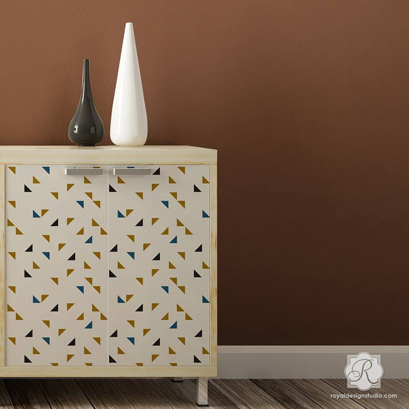 Aztec Triangle Stencil for Furniture - Raven & Lily Design - DIY Home Decor Stenciling for Tables, Chairs & Wood Projects - Perfect for Boho, Tribal & Southwestern Style Decorating