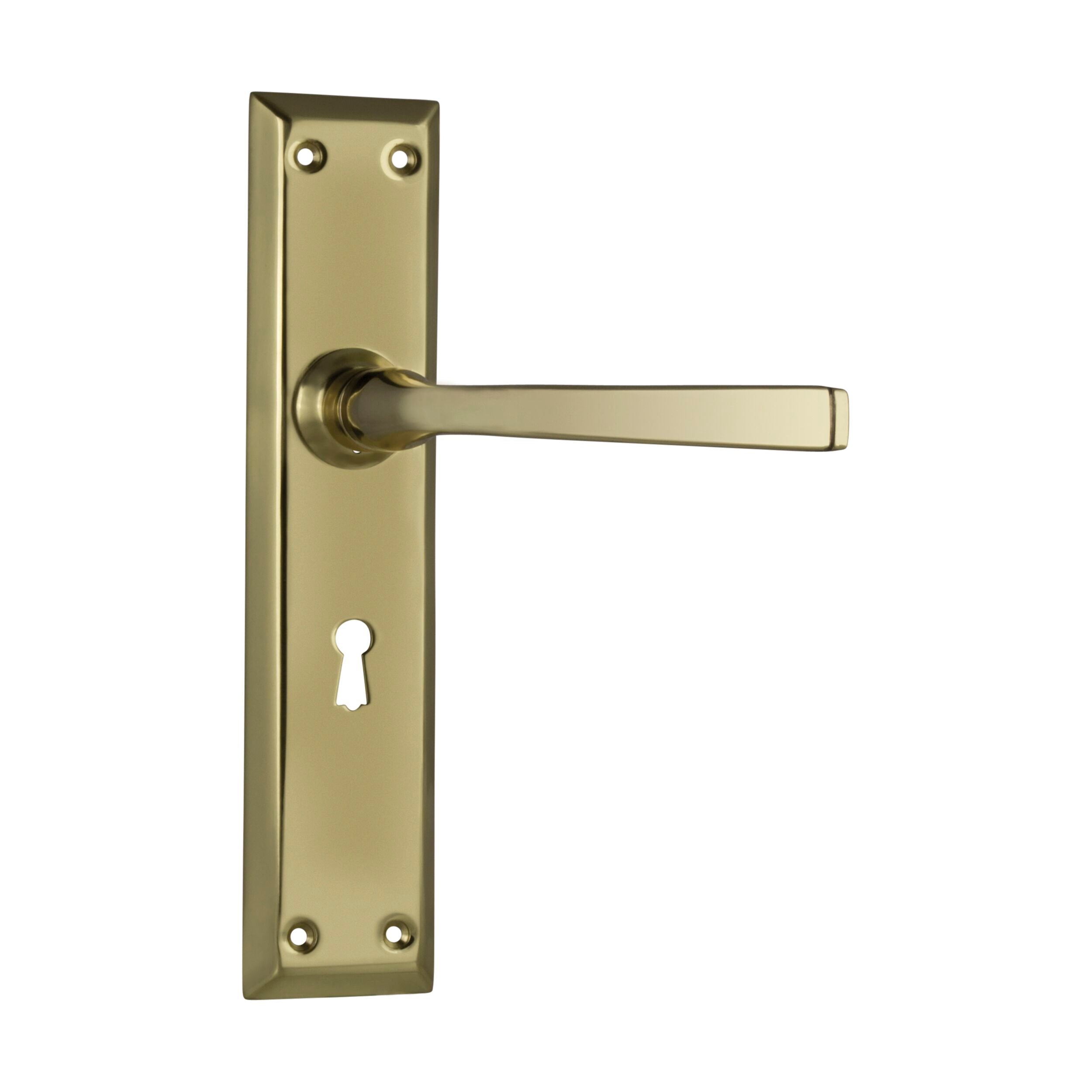 0676 Polished Brass Door Lever Menton Lock Pair - H225xW50xP75mm - Perfect for Bedroom, Bathroom & Interior Doors - Vintage Style Hardware Upgrade