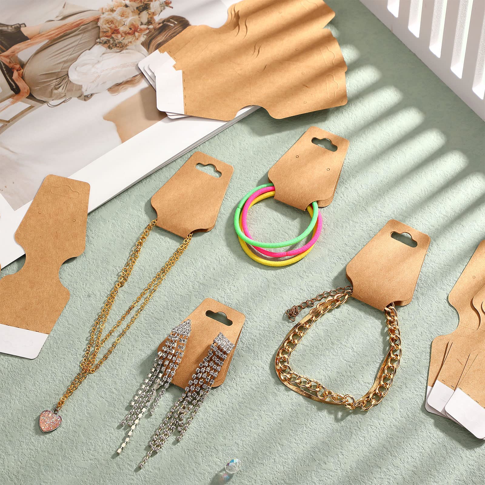 400 Kraft Paper Jewelry Display Cards with Adhesive - Necklace, Keychain & Bracelet Holder - Perfect for Boutique, Craft Show & Retail Store Displays (Khaki)