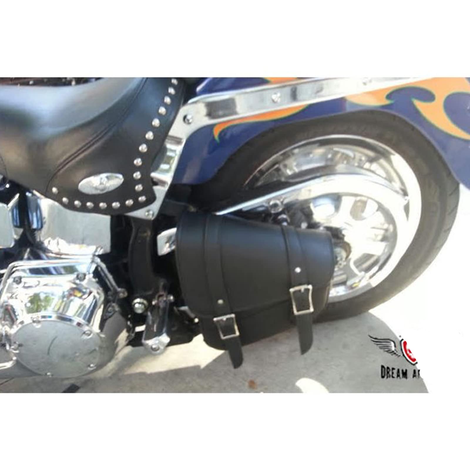 Premium Naked Leather Swing Arm Motorcycle Bag - Left Side Solo Saddle Bag for Softails & Choppers (Style-1, Black) | Durable Biker Gear for Road Trips & Daily Commuting