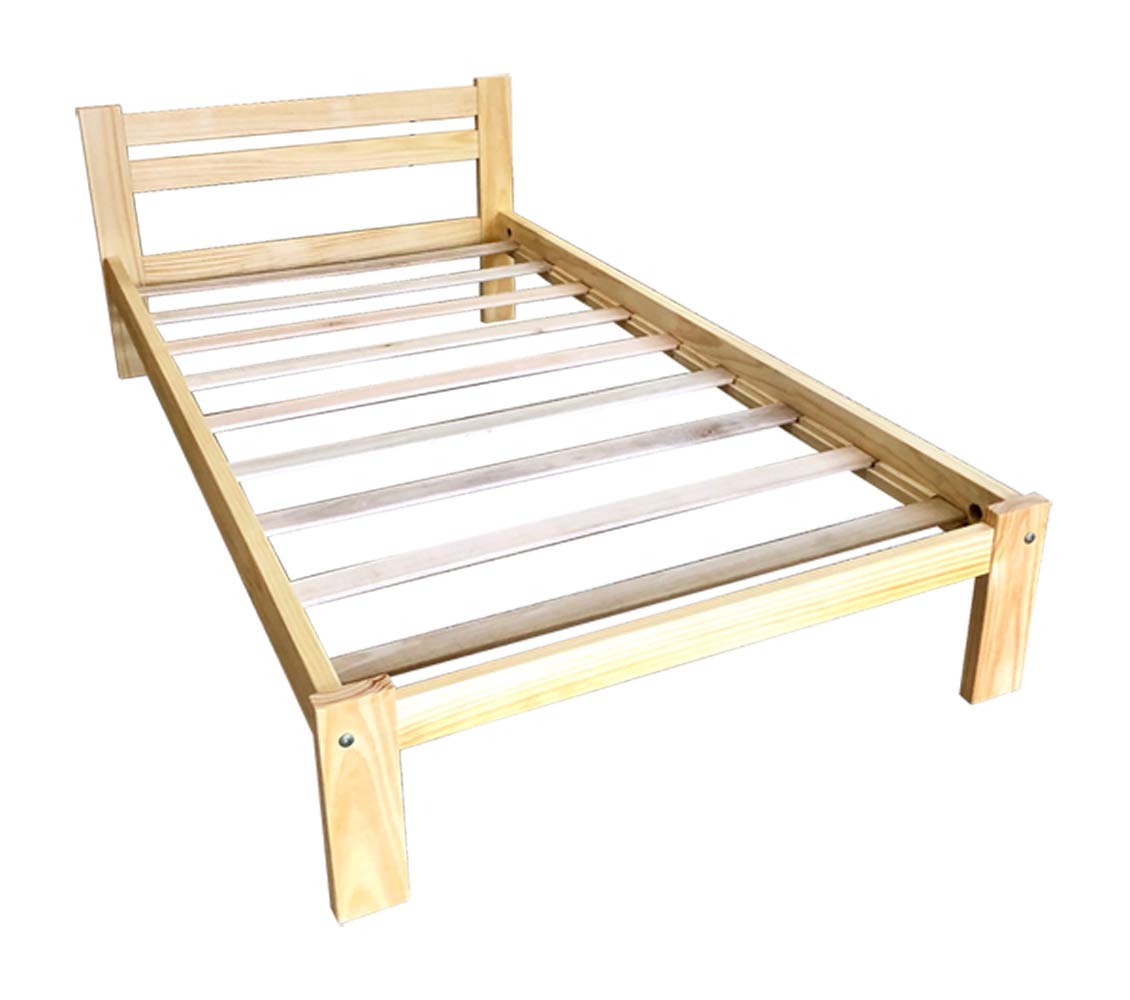 **Twin Size Solid Pine Wood Bed - Natural Light Pine Finish, Easy Assembly for Boys & Girls Bedroom Furniture - Perfect for Kids Rooms, Guest Rooms & Dormitories**