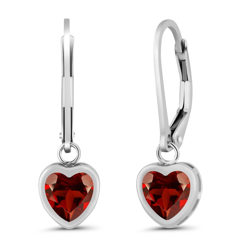 Gem Stone King 925 Sterling Silver 6MM Heart Shaped Birthstone Leverback Drop Earrings for Women | Elegant Dangle Jewelry for Valentine's Day, Anniversary & Special Occasions