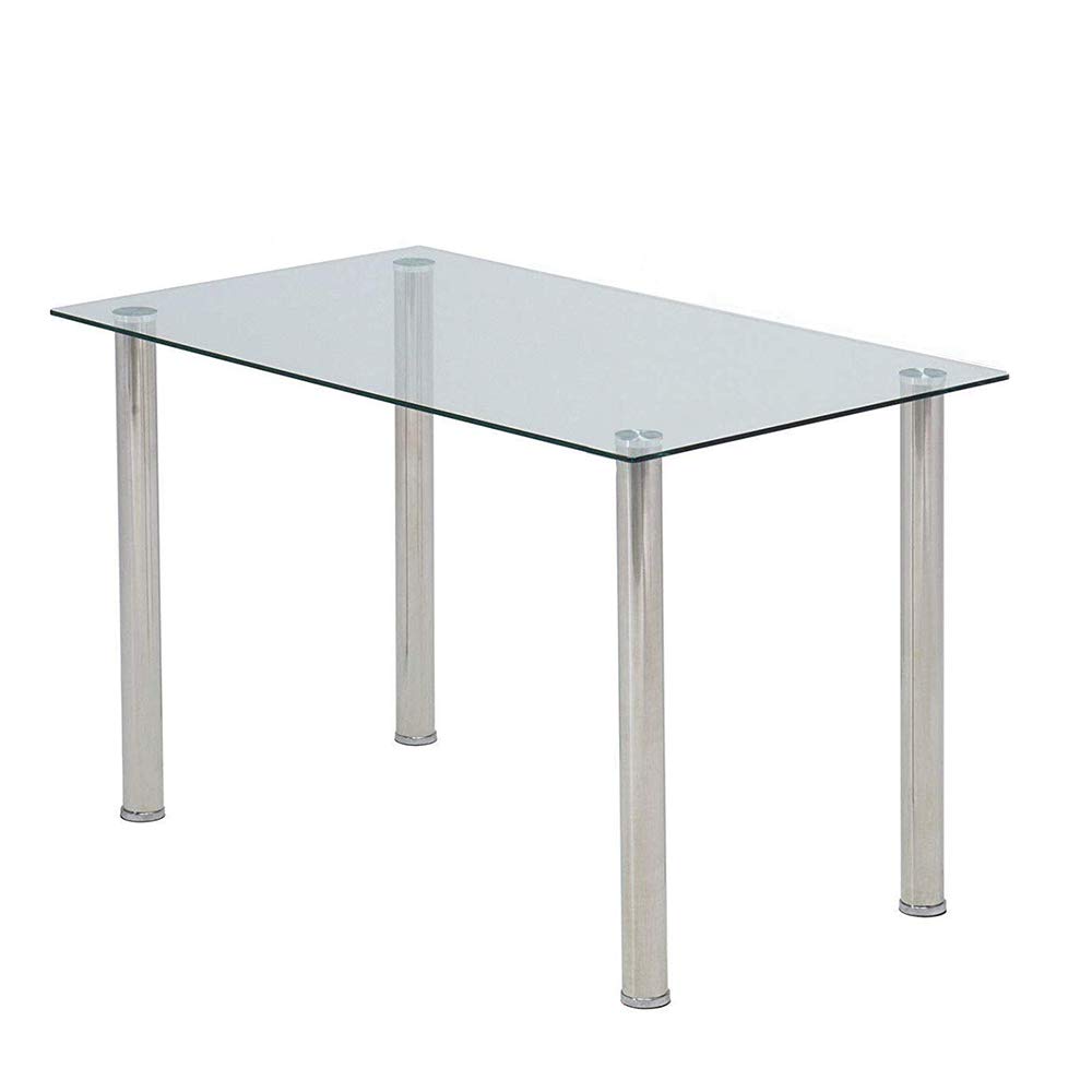 Modern Clear Tempered Glass Dining Table - Rectangle Kitchen Table with Chrome Legs for Small Spaces - Seats 4/6/8 People - Perfect for Apartments, Breakfast Nooks & Cozy Dining Areas