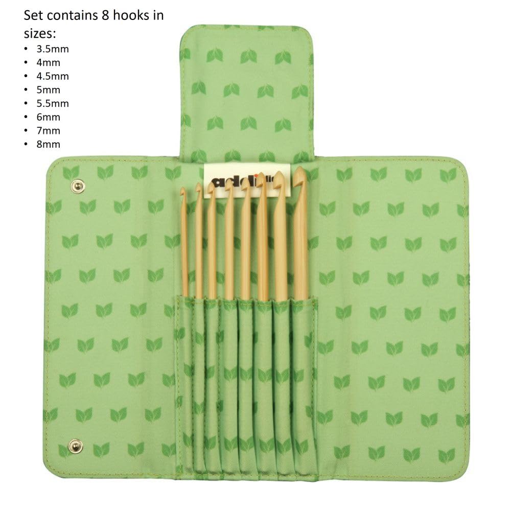 Addi 540-2 Click Set - Premium Bamboo Crochet Hooks with Case, Green (19 x 11 x 2 cm) for Knitting, Crocheting & DIY Crafts - Perfect for Beginners & Professional Yarn Artists