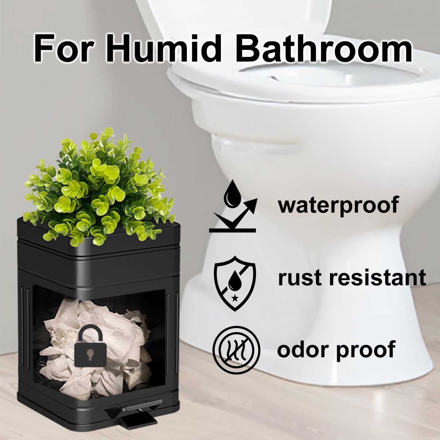 Small Bathroom Trash Can with Lid - Plant-Styled Outdoor Dog Waste Bin - Farmhouse Retro Metal Garbage Can for Office & Home - Dog Poop Container with Pedal & Soft Close - 5L/1.3 Gal Capacity - Black - Perfect for Bathrooms, Patios, Gardens & Pet Areas