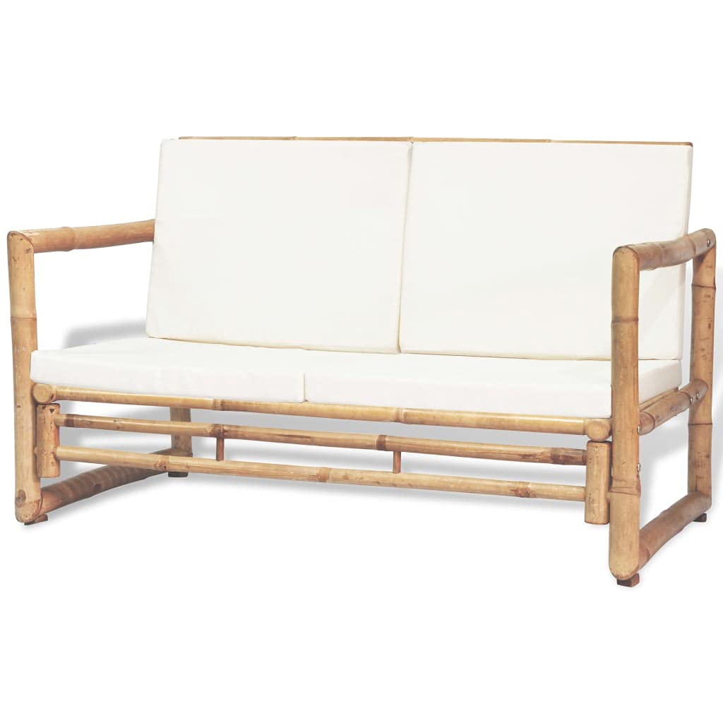 vidaXL 2-Seater Bamboo Garden Sofa with Cushions - Outdoor Patio Furniture for Yard, Park & Backyard Relaxation | Perfect for Lounging, Entertaining & Sunbathing