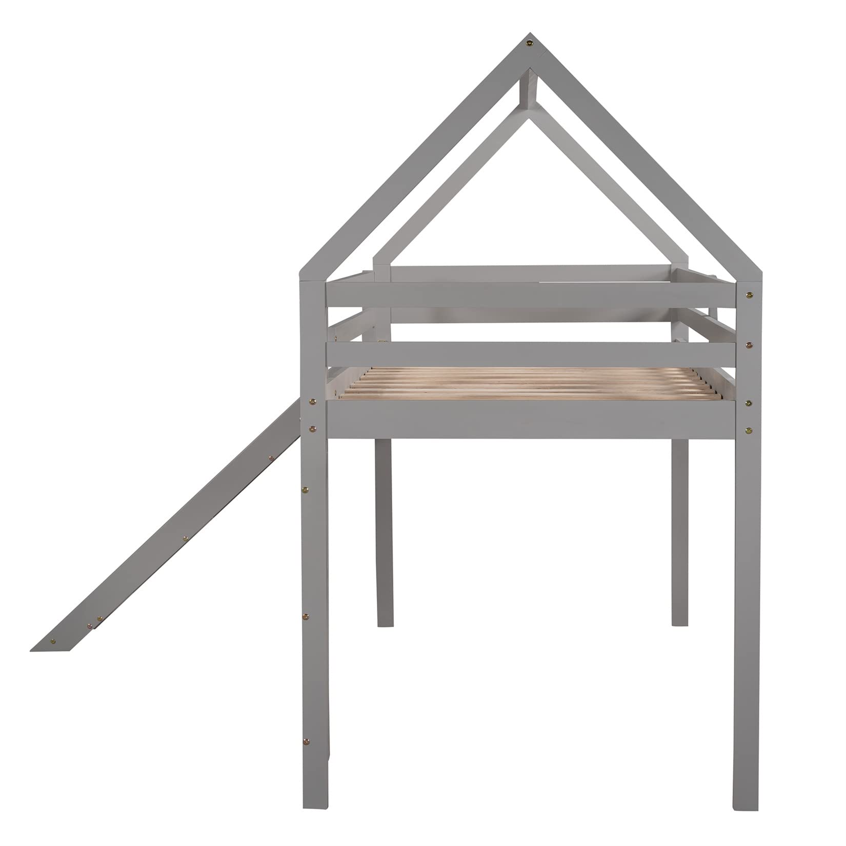 Kids Loft Bed with Slide & Ladder - Twin Size Playhouse Bunk Bed for Toddlers & Children - Gray - Perfect for Small Bedrooms, Playrooms & Kids' Sleepovers