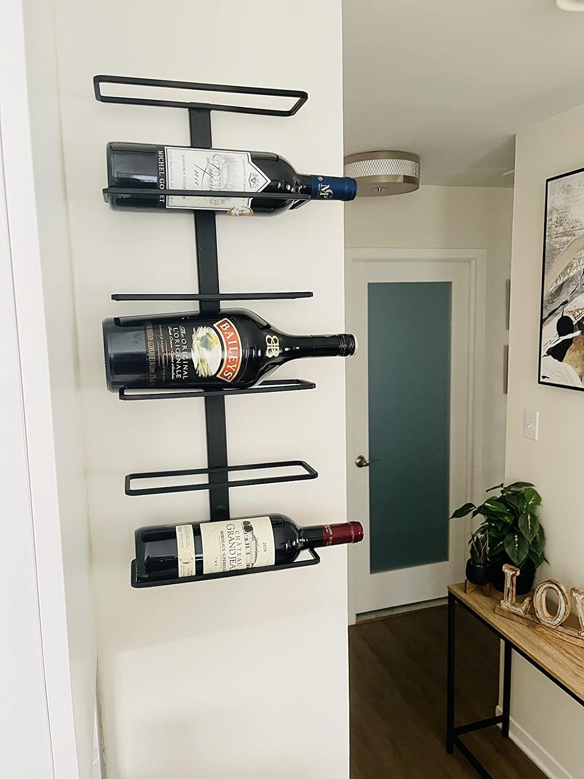 TheRackCo. Wall Mounted Wine Bottle Rack - Black Metal Frame Holds 6 Bottles | Space Saving Home Bar Decor for Kitchen, Dining Room & Wine Cellar Organization