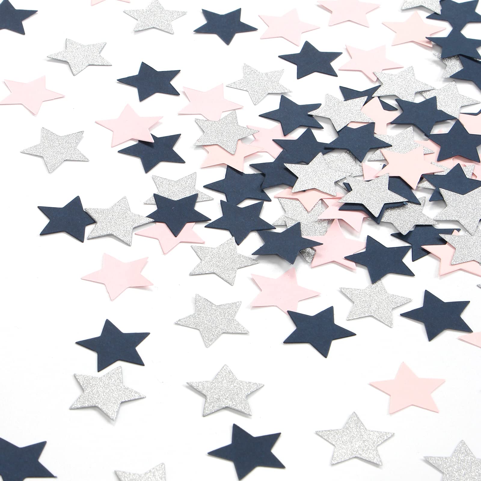 Navy Blue & Pink Silver Star Confetti - 300pcs Glitter Party Decorations for Graduation, Bachelorette, Gender Reveal & Birthday Celebrations - Perfect for Table Decor, Photo Backdrops & Event Styling