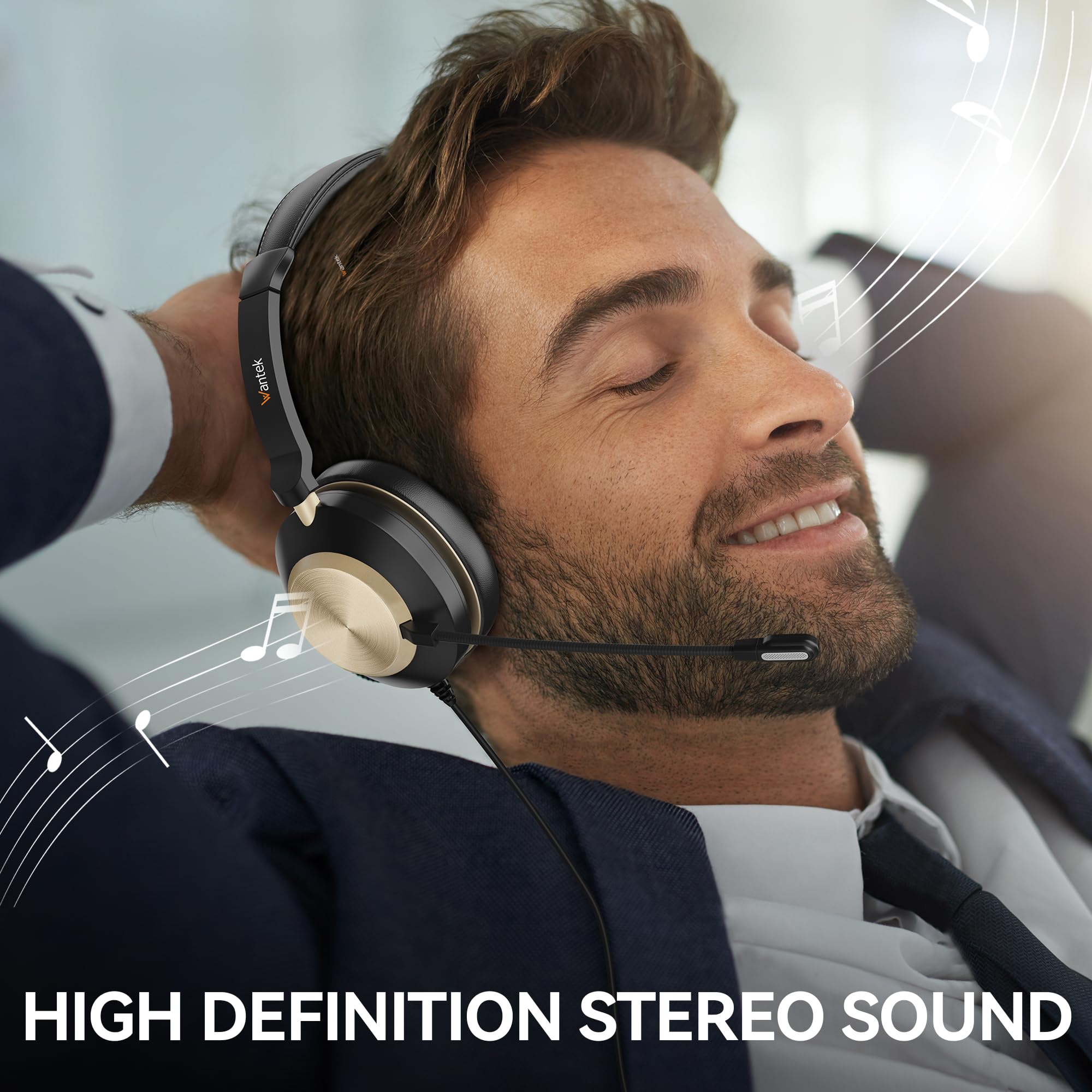 Wantek USB Headset with Noise Cancelling Microphone - 3-in-1 Type C/USB/3.5mm Jack Single Ear Headset with Volume Control - Perfect for Call Centers, Skype, Zoom Meetings, Office & Remote Work