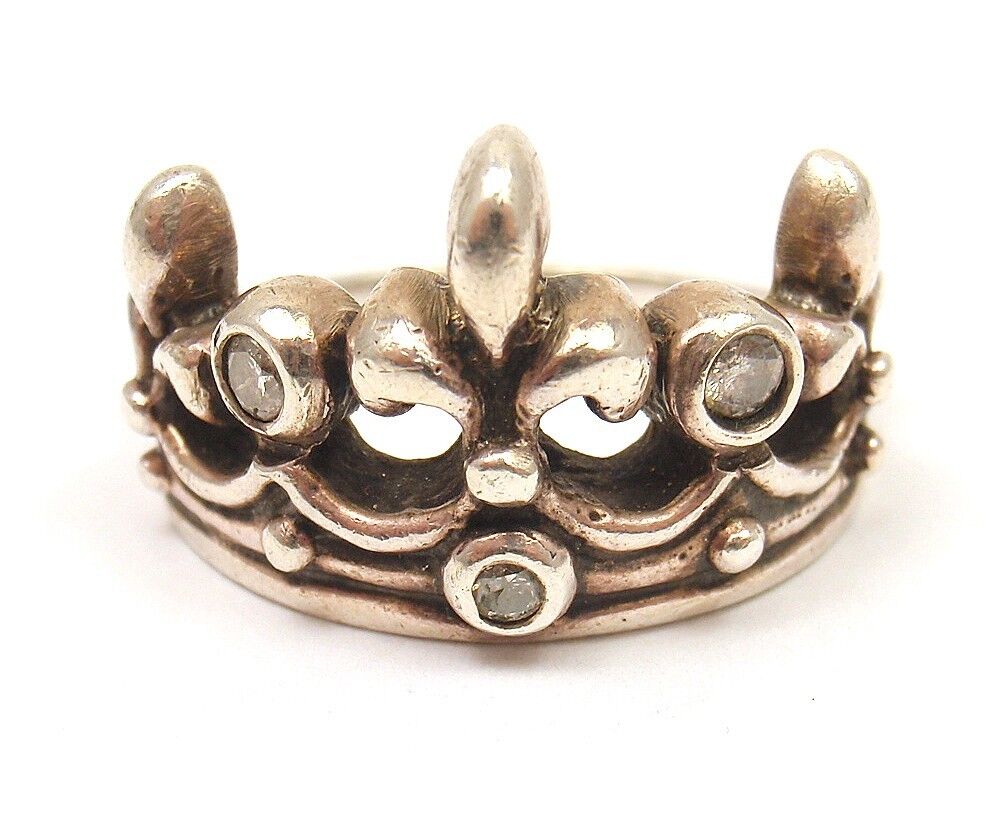 Authentic ROYAL ORDER Sterling Silver Diamond Crown Band Ring - Vintage Jewelry for Women, Elegant Gift for Anniversary & Special Occasions