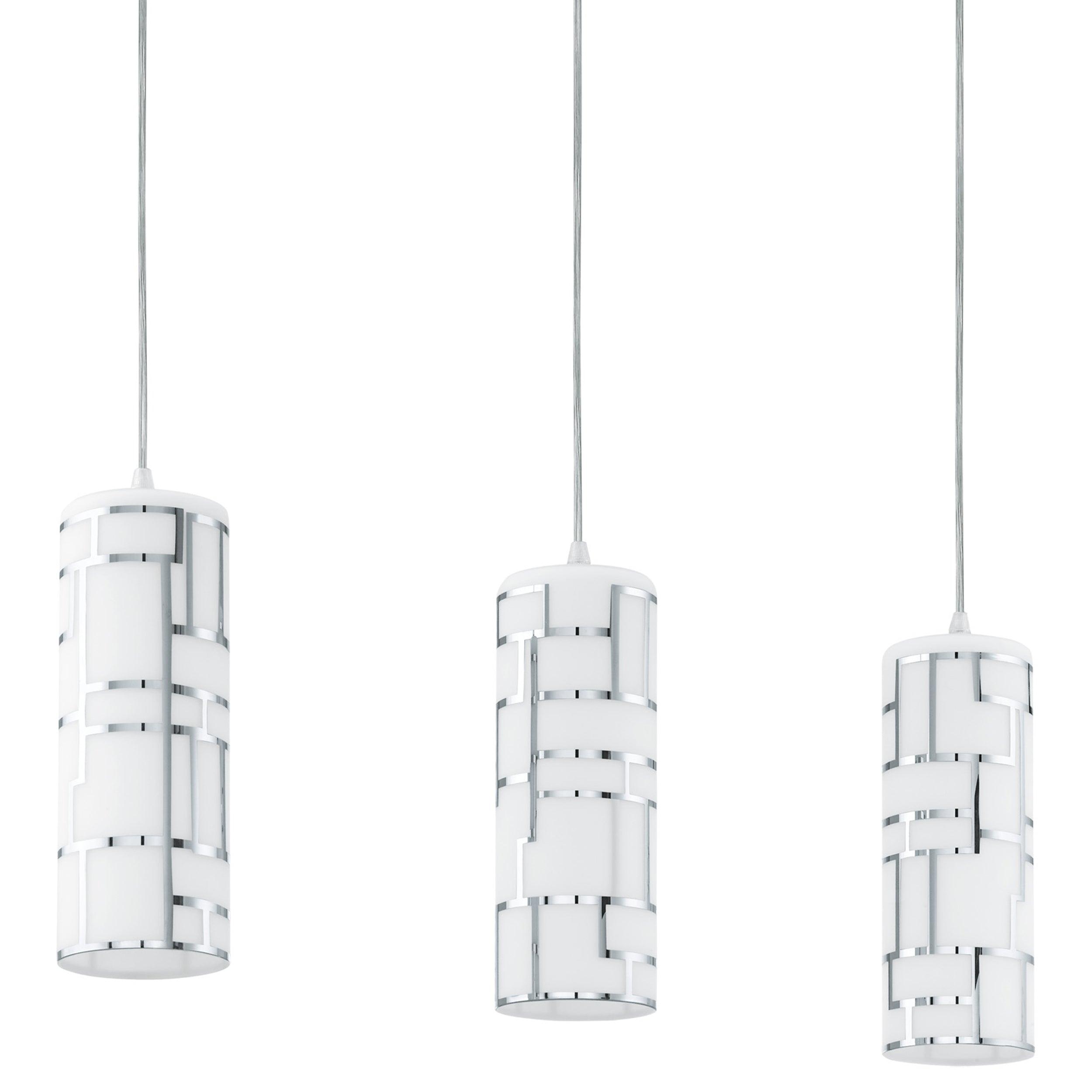 Eglo Bayman 3-Light Chrome Pendant with White Glass Shades - Modern Dining Room & Kitchen Island Lighting Fixture