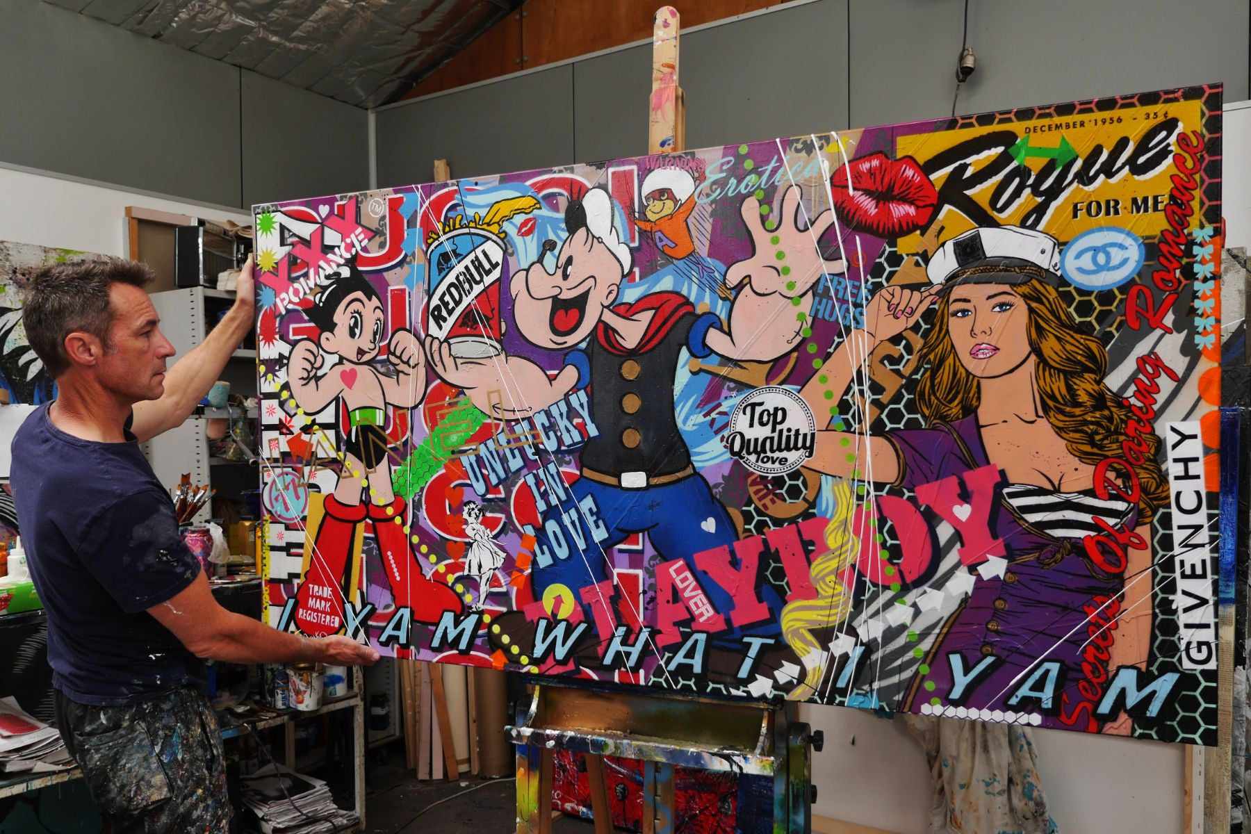 Popeye Textured Urban Pop Art Painting - 190cm x 100cm Large Wall Decor | Perfect for Living Room, Bedroom, or Office