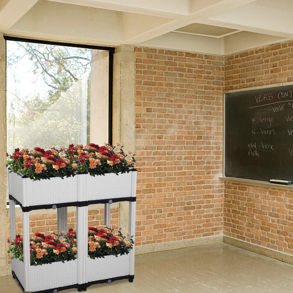 Ochine Raised Garden Bed Planter Box Kit - Self-Watering Elevated Plastic Planter for Flowers, Vegetables & Herbs | Indoor & Outdoor Gardening Solution for Patio, Balcony, Backyard | Perfect for Urban Farming, Home Gardening & Small Space Planting