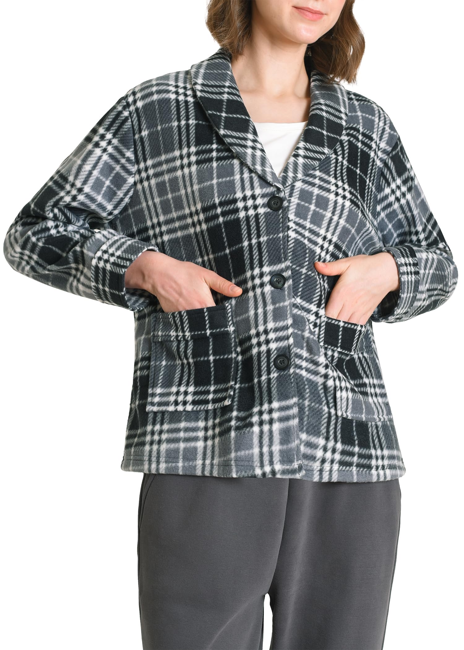 Cozy Women's Fleece Bed Jacket with Pockets - Soft Warm Loungewear for Relaxing at Home, Reading & Cold Nights