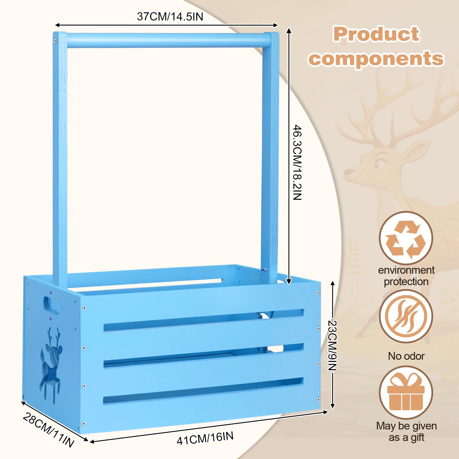 Wooden Baby Shower Storage Crate with Handle - Blue Nursery Organizer for Newborn Boys & Girls | Perfect Baby Shower Gift for New Parents | Nursery Storage, Toy Organizer & Closet Decor