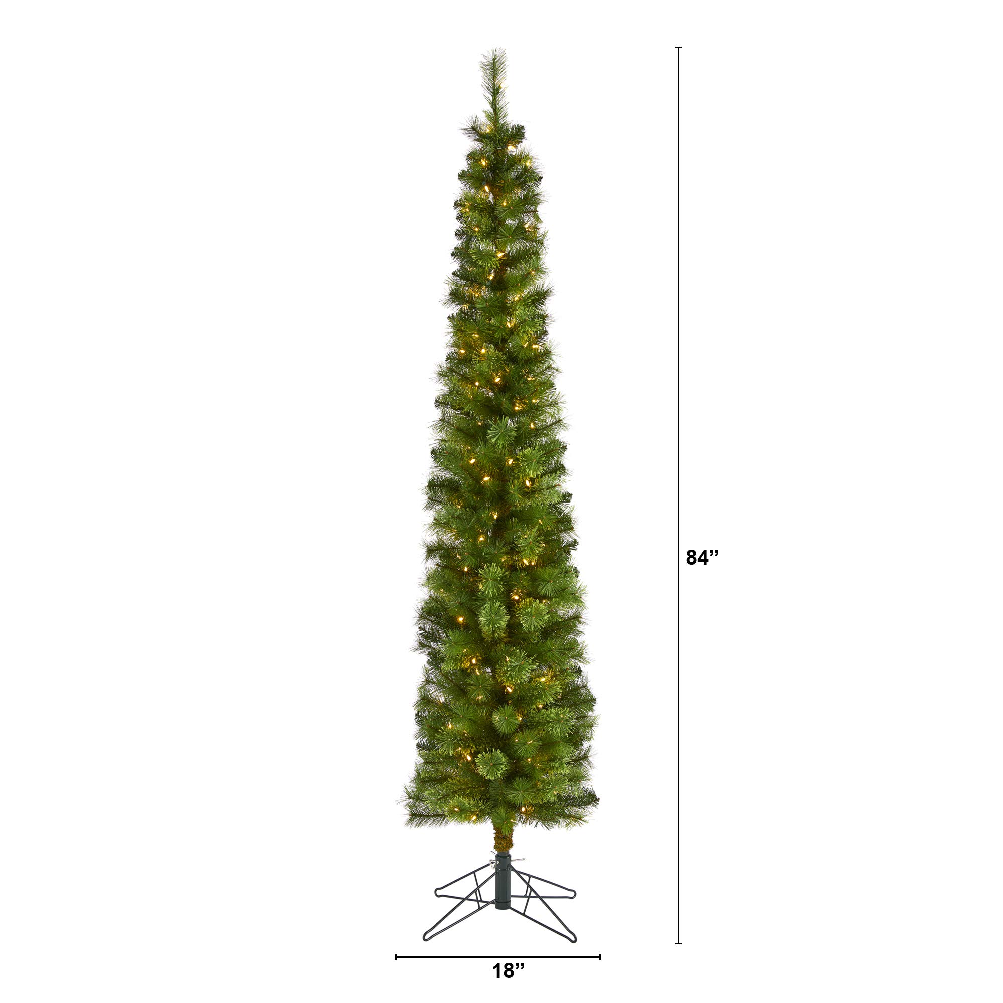 Nearly Natural 7ft Green Pencil Artificial Christmas Tree with 150 Clear LED Lights & 338 Bendable Branches - Slim Holiday Decor for Small Spaces, Apartments, Offices & Festive Home Decorating
