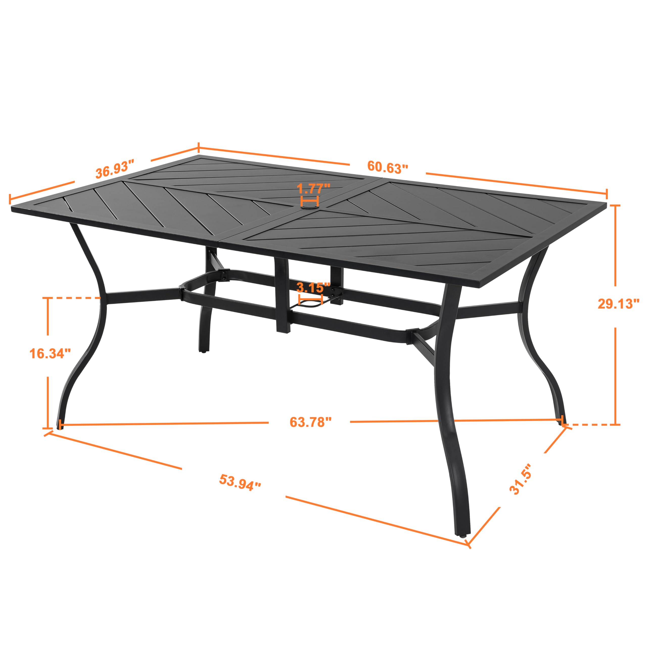 NUU GARDEN 6-Person Outdoor Dining Table - All-Weather Patio Table with Umbrella Hole - Heavy Duty 150 LBS Capacity - Black Bistro Table (61x37x29 inches) - Perfect for Backyard, Garden, Poolside & Outdoor Entertaining