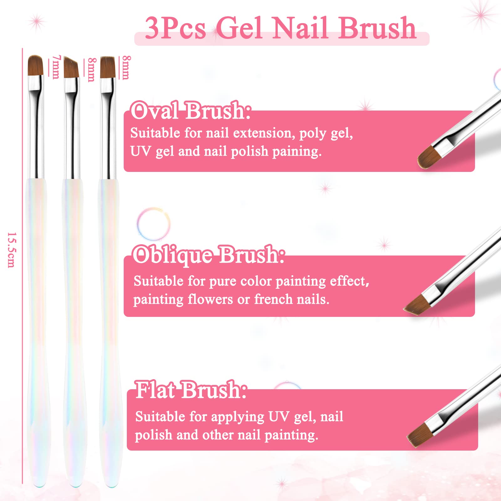 BQAN Professional 8pcs Nail Art Brushes Set - Ombre, Gel, Liner & Builder Brushes for Salon & DIY Manicure at Home | Perfect for Nail Art Design, French Tips & Acrylic Nails