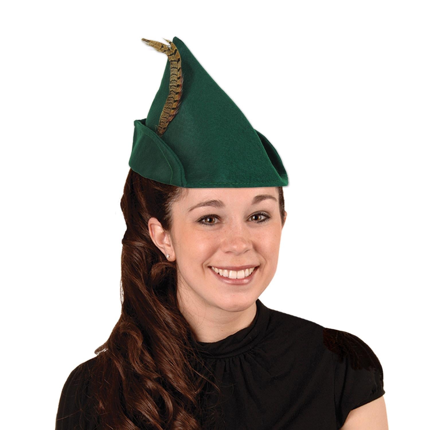 12 Pack Beistle Felt Robin Hood Hats for Costume Party, Halloween Dress Up, Medieval Festival & Renaissance Fair - Green Felt Hat with Feather for Adults & Kids