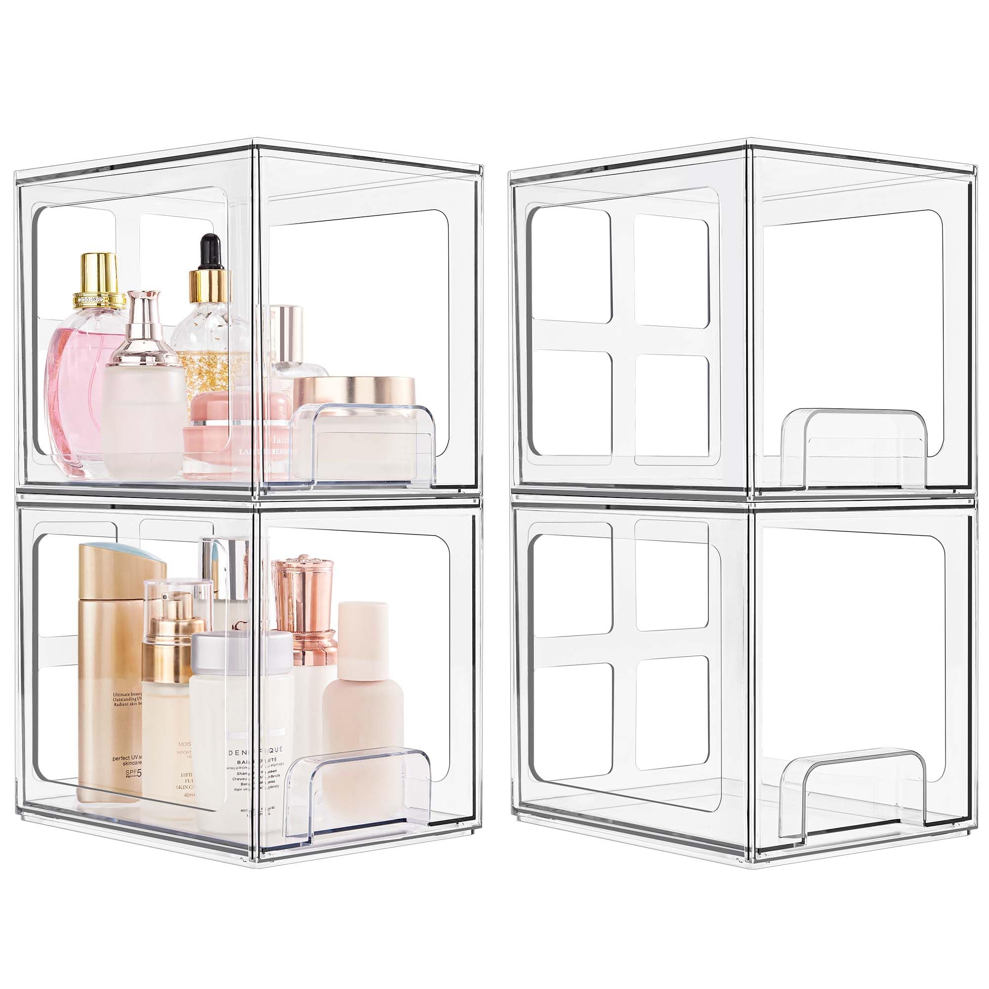 SMARTAKE 4-Pack Acrylic Makeup Organizer Drawers - Stackable Bathroom Storage for Vanity & Kitchen