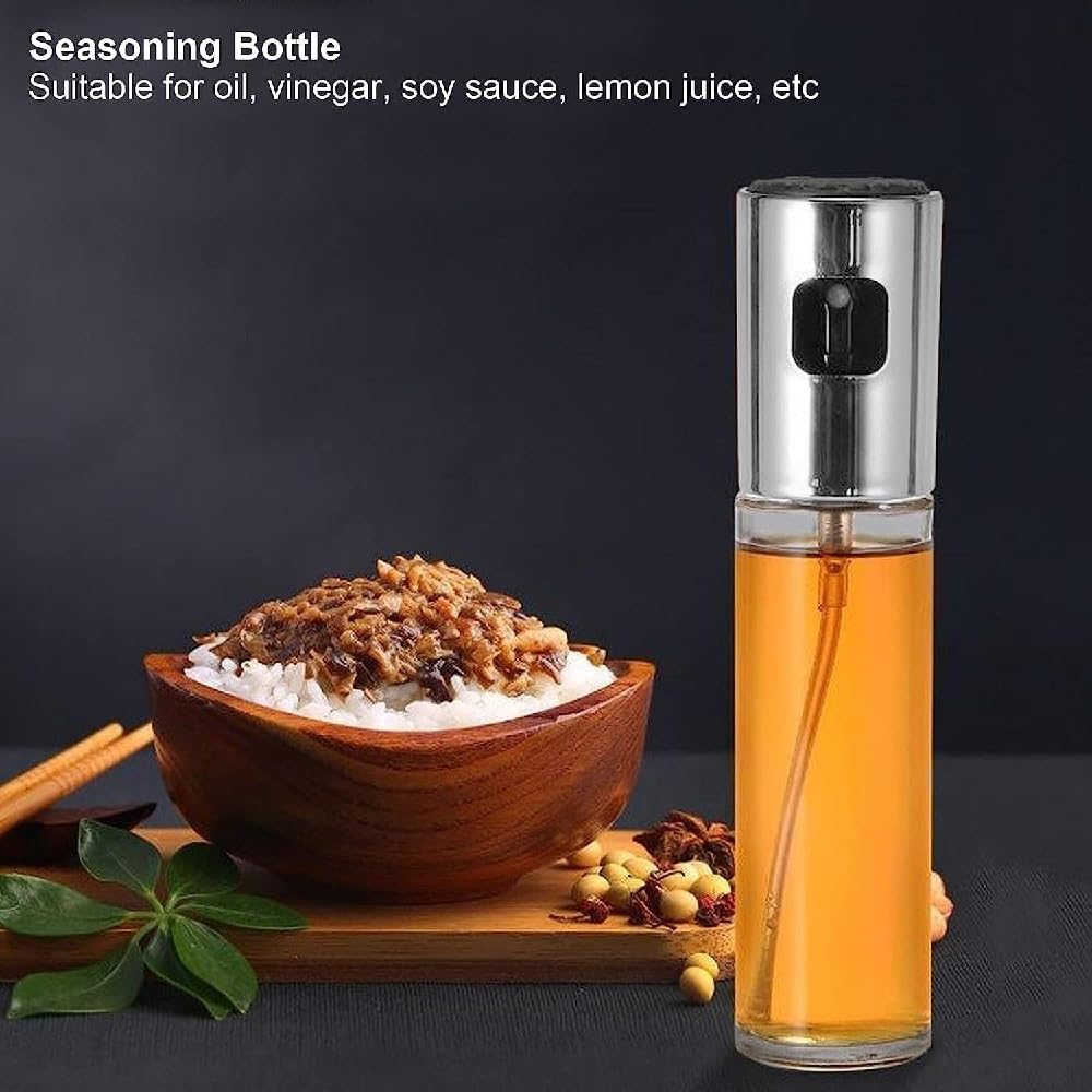 Prostuff.in® 100ml Transparent Glass Oil Spray Bottle - Dosa Oil Sprayer, Vinegar Dispenser, Cooking & Salad Dressing Bottle for Kitchen, BBQ, Baking - Leak-Proof ABS Cap (Perfect for Home Cooking & Restaurant Use)