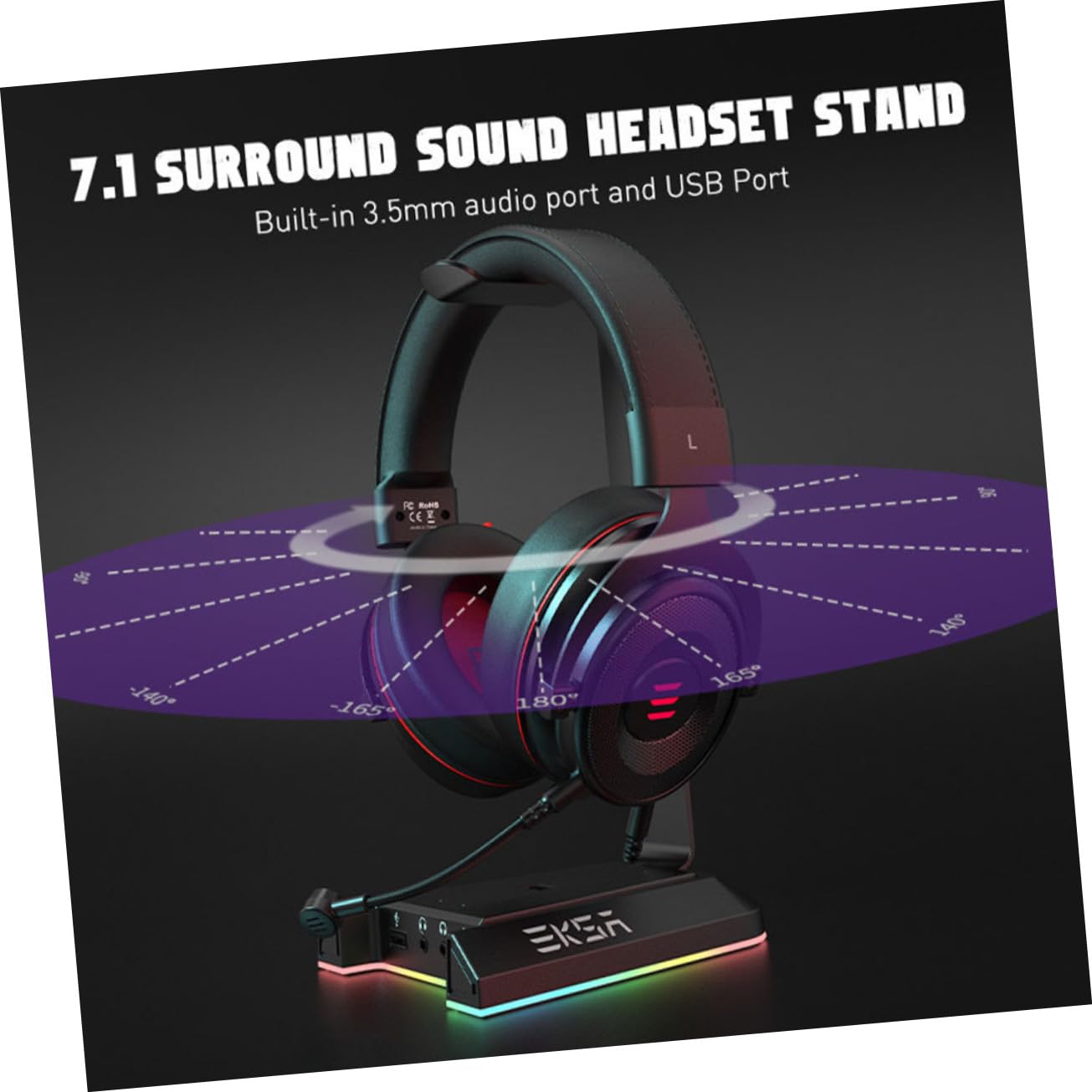 RGB Gaming Headset Stand with Hanger Hook - Universal Desktop Headphone Holder for Computer, PC, PS4, PS5 - Durable ABS Earphone Stand for Office, Gaming Setup & Home Use