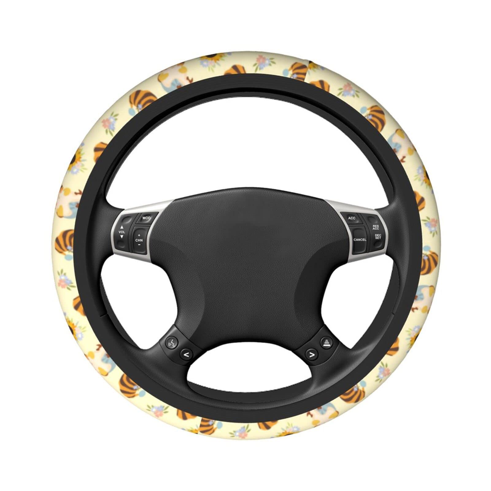 Universal 15 Inch Cute Gnome Sunflower Bee Steering Wheel Cover - Neoprene Car Wheel Protector for Summer & Road Trips - Bee Print Automotive Accessories for Women & Teens