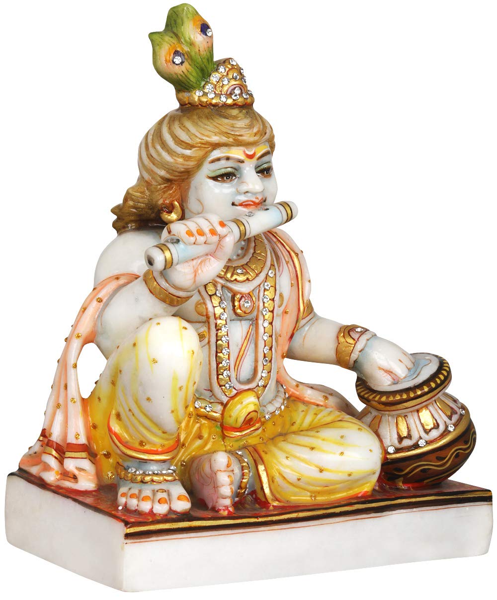 Exotic India Butter Krishna (Laddoo Gopala) Statue - Handmade Multicolor Hindu Deity Figurine for Home Altar, Temple Decor, and Spiritual Gifts