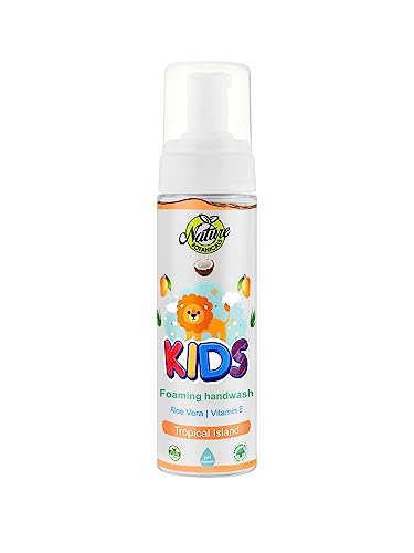 Nature Botanicals Foaming Hand Wash with Aloe Vera & Vitamin E - Moisturizing Kids Hand Soap with Rich Thick Foam & Cute Lion Design | Gentle Skin-Friendly Formula | Tropical Island Scent (Mango Coconut) | Perfect for Bathrooms, Kitchens & Kids' Handwashing Routine