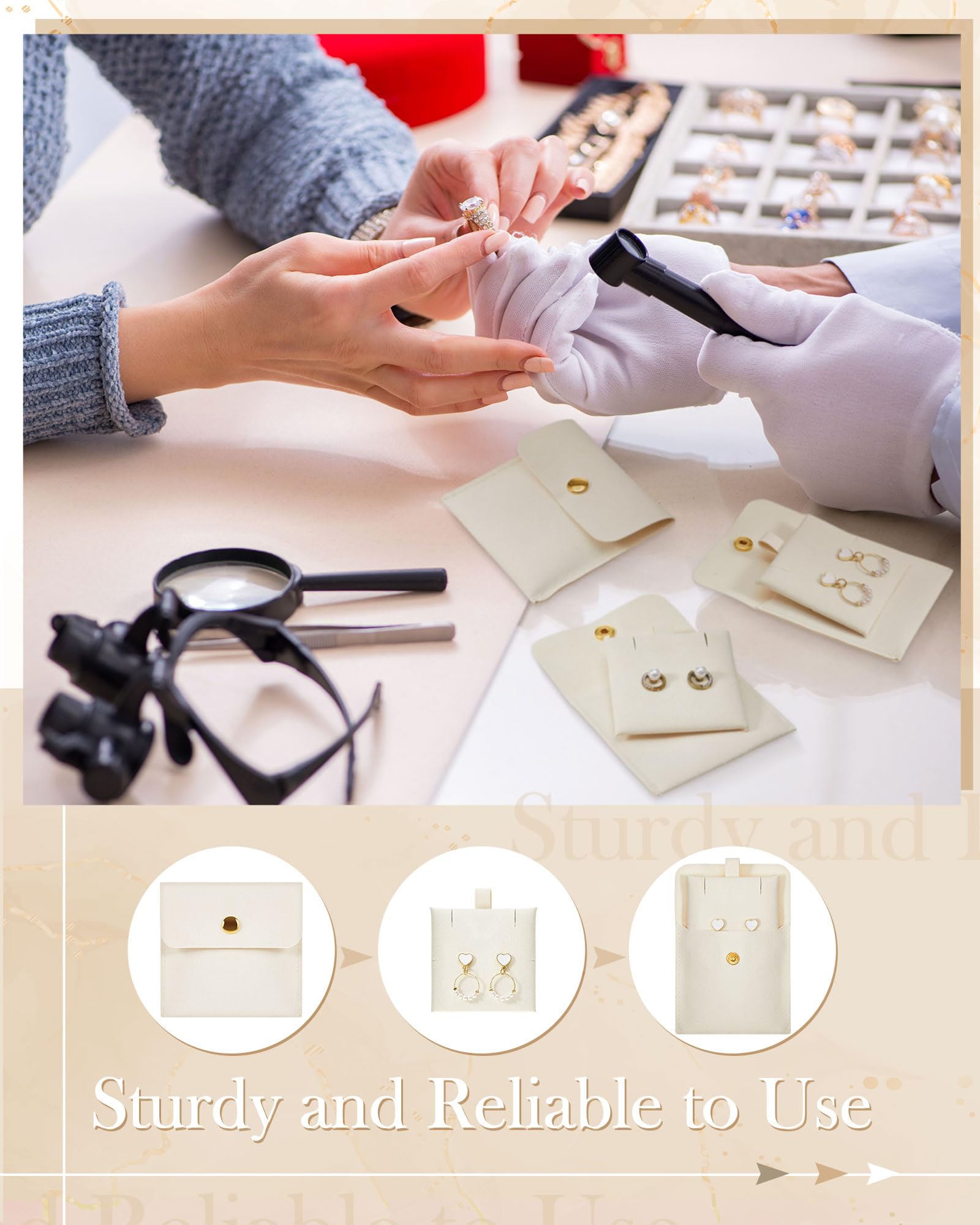 Premium Jewelry Pouch with Snap Button & Soft Microfiber Insert - Elegant Gift Bags for Bracelets, Rings & Necklaces - Perfect for Jewelry Storage, Travel & Gift Giving
