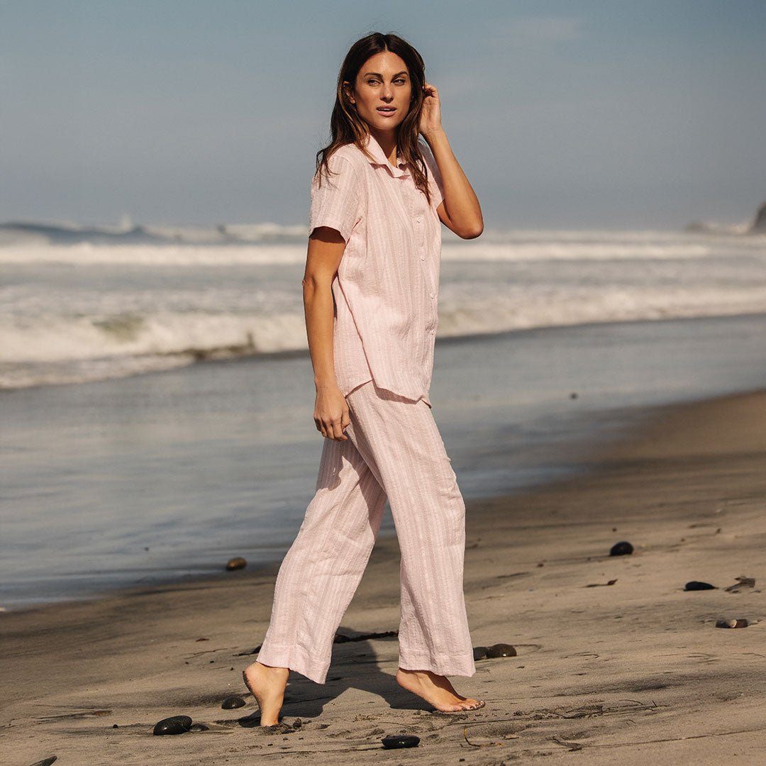 Women's Cabana Pants - Soft Pink Lounge Pants for Summer Beach Vacation & Casual Wear | Comfortable Elastic Waist Pajama Bottoms for Relaxing at Home