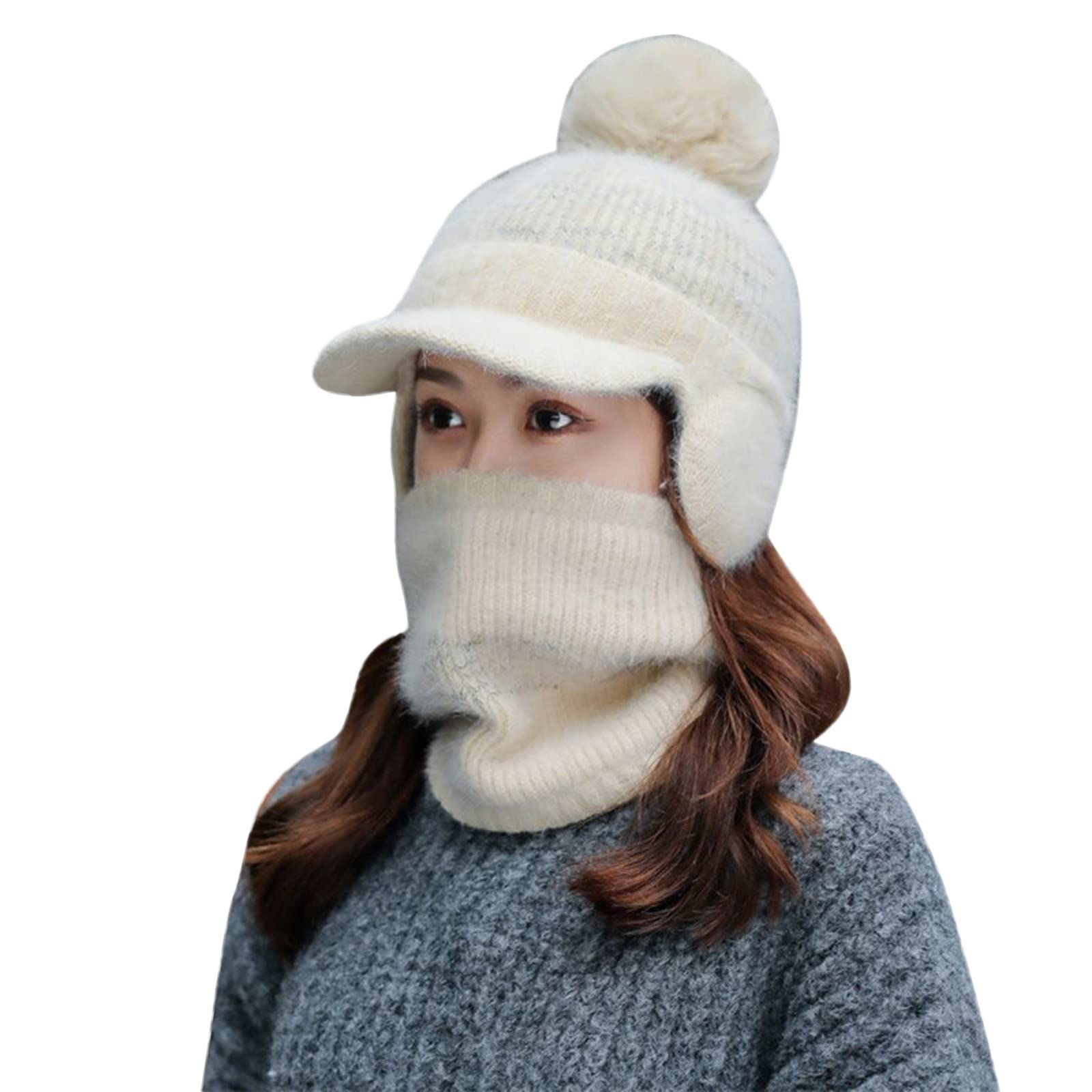 Women's Knitted Winter Scarf Hat Set - Fleece-Lined Thermal Earmuffs & Warm Cotton Scarf Combo for Cold Weather - Perfect for Skiing, Snowboarding & Outdoor Winter Activities