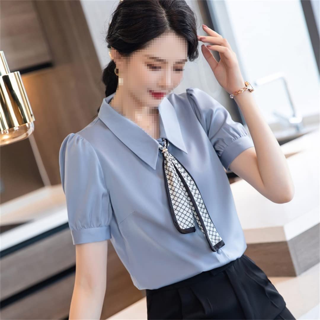 Women's Short Sleeve Chiffon Blouse - Square Collar Summer Office Shirt for Work & Business Casual Wear | Perfect for Professional Women, Business Meetings & Formal Occasions