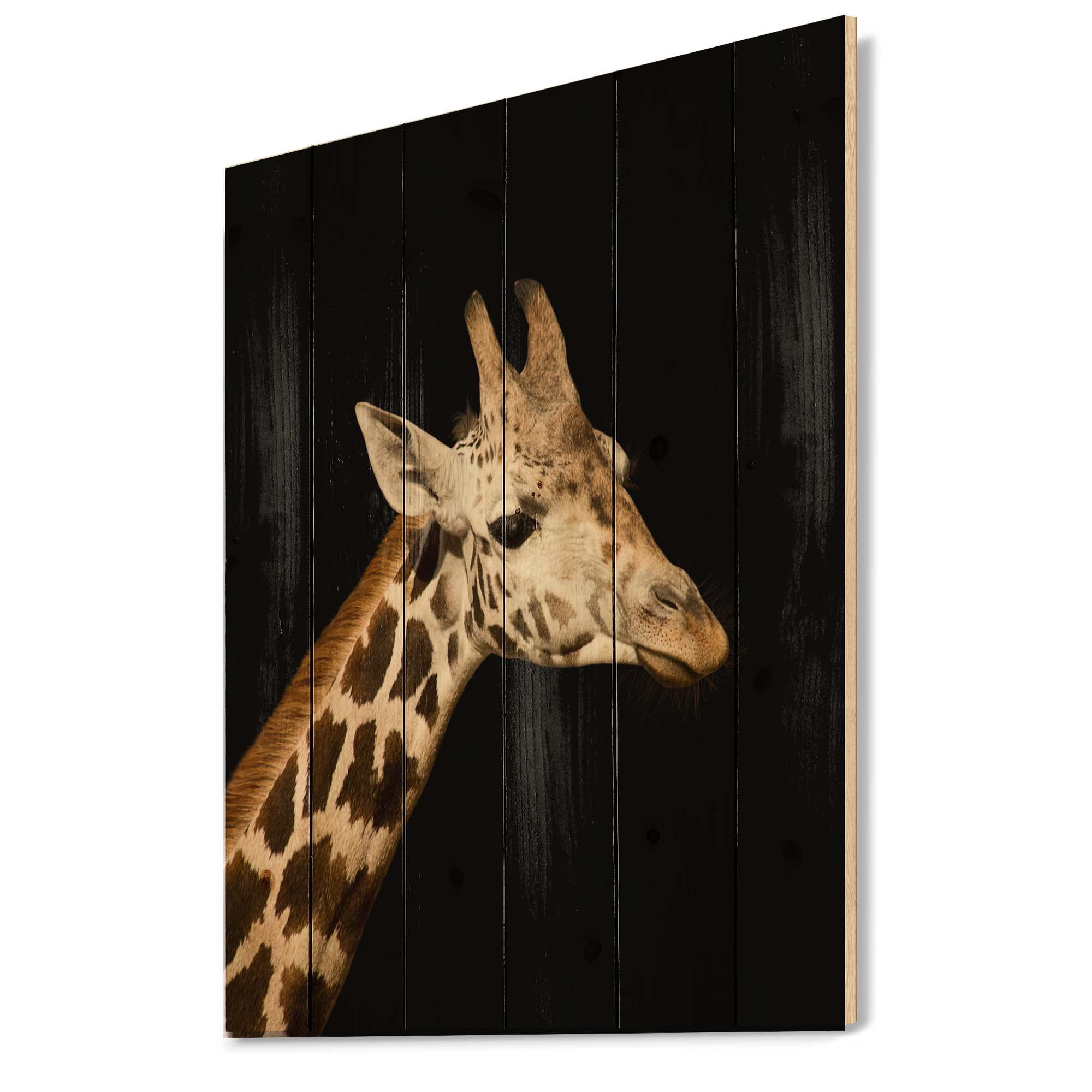DesignQ Close-Up Portrait of a Giraffe - Farmhouse Wood Wall Decor, Brown Wood Wall Art, Large Animal Wood Panels Printed on Natural Pine - Perfect for Living Room, Nursery, or Office Decoration
